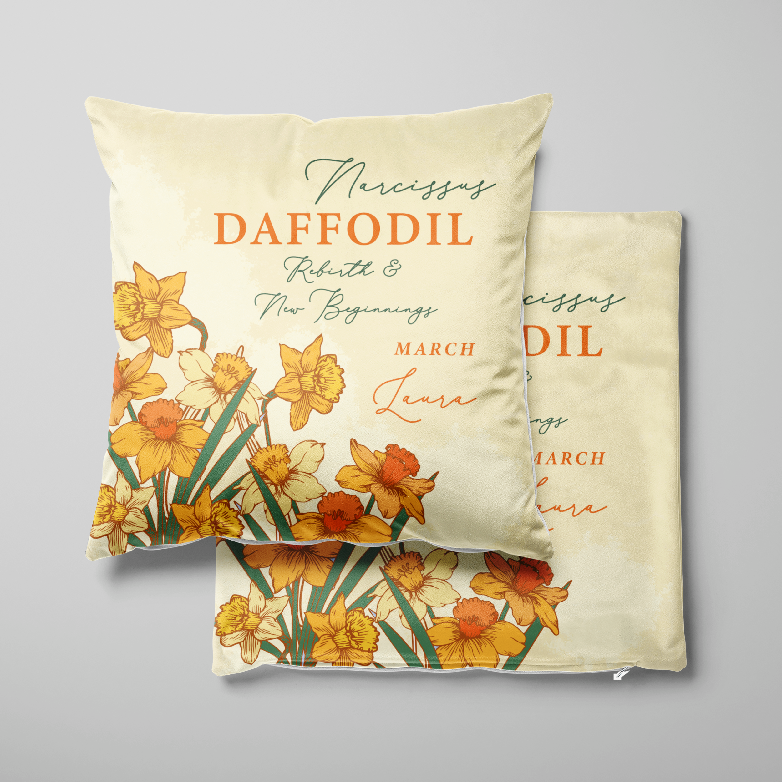 Personalised Birth Flower Cushion - March Daffodil Design