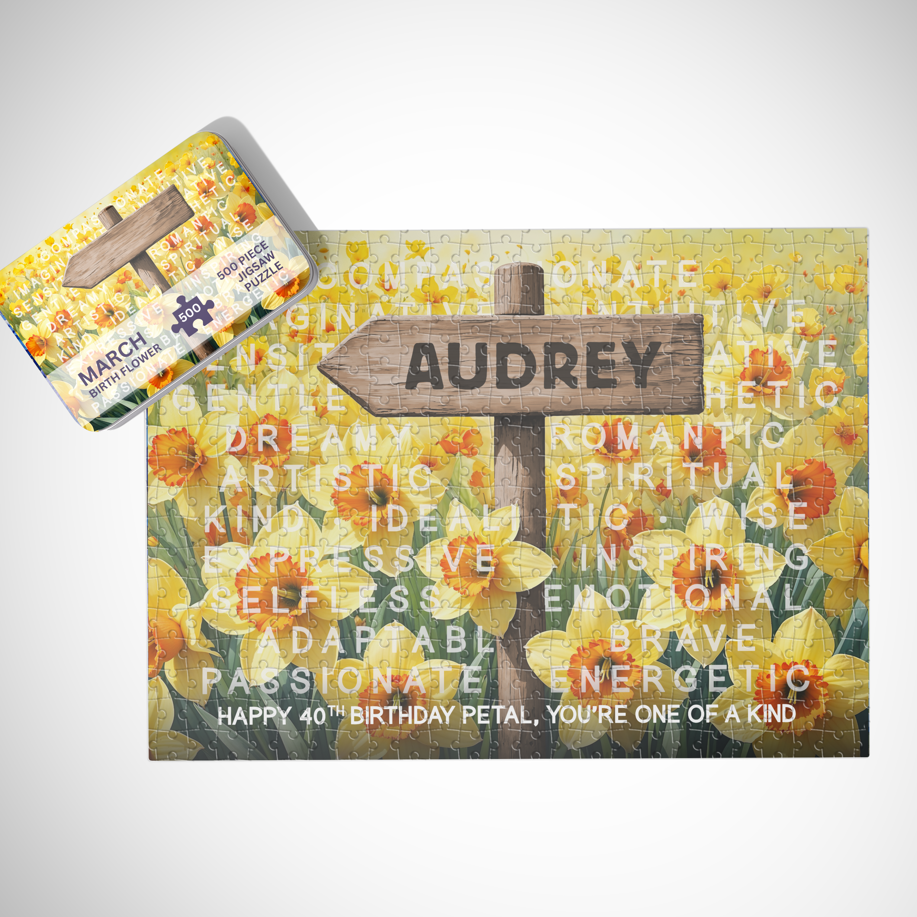 March Birth Month Puzzle - Choice of 250pcs or 500pcs | Heartfelt Keepsake | Daffodil Design | Add Name & Message
