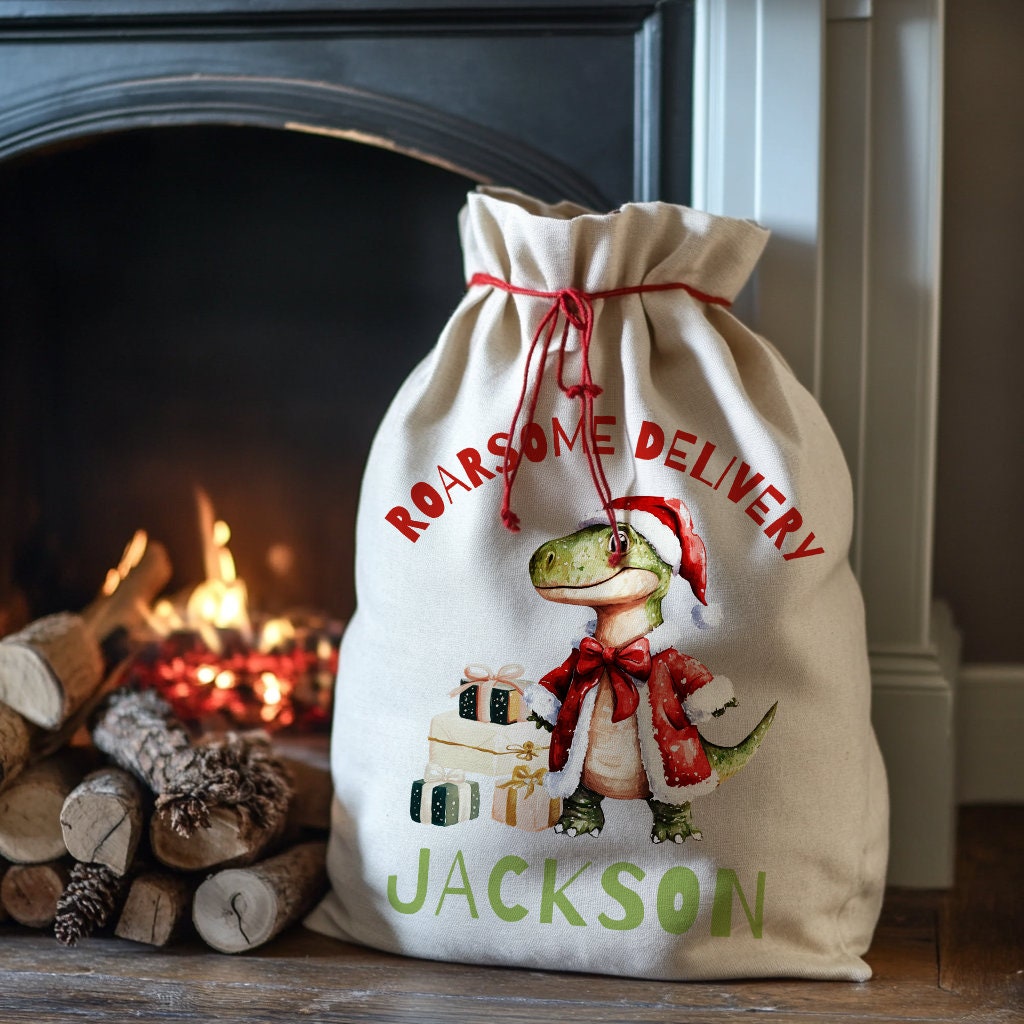 Personalised Christmas Presents Sack - Dinosaur Design