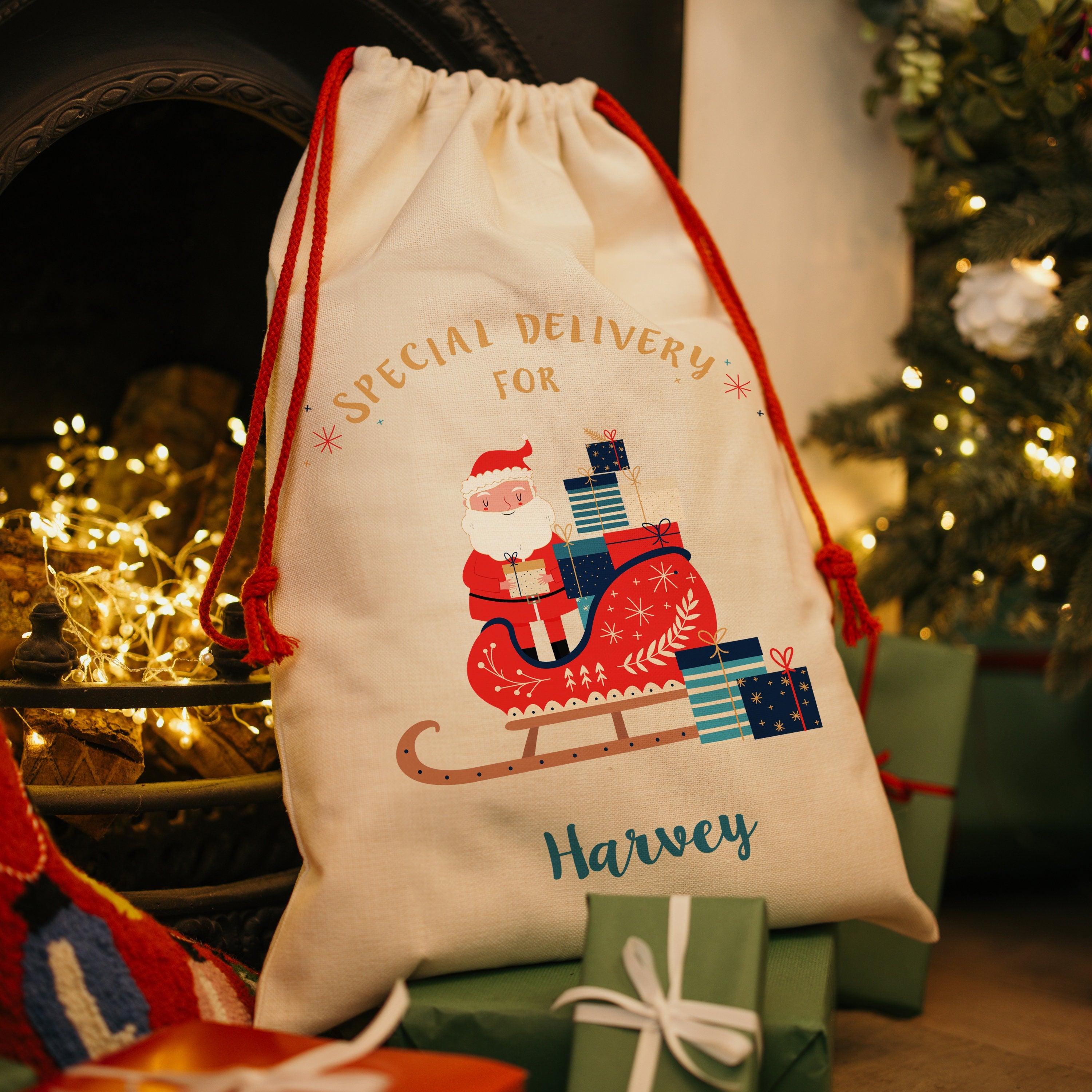 Personalised Christmas Presents Sack - Santa's Sleigh Design