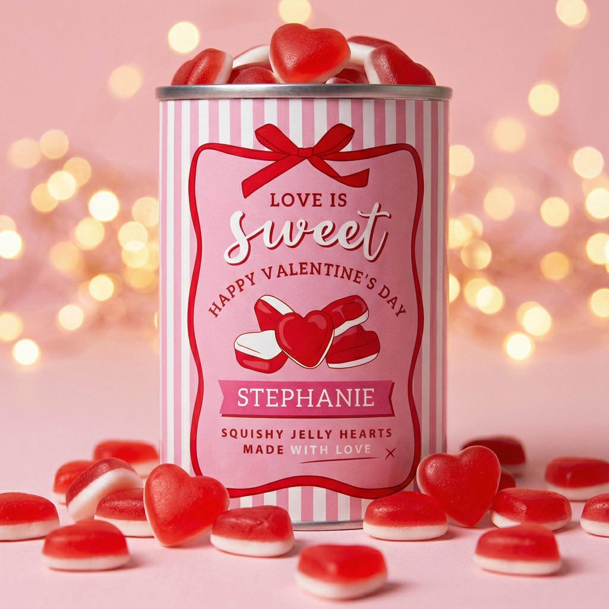 Personalised Jelly Hearts Retro Sweets Tin Valentine's Gift