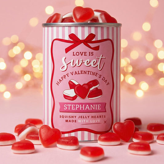 Personalised Jelly Hearts Retro Sweets Tin Valentine's Gift
