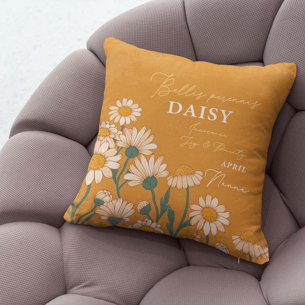 Personalised Birth Flower Cushion - April Daisy Design