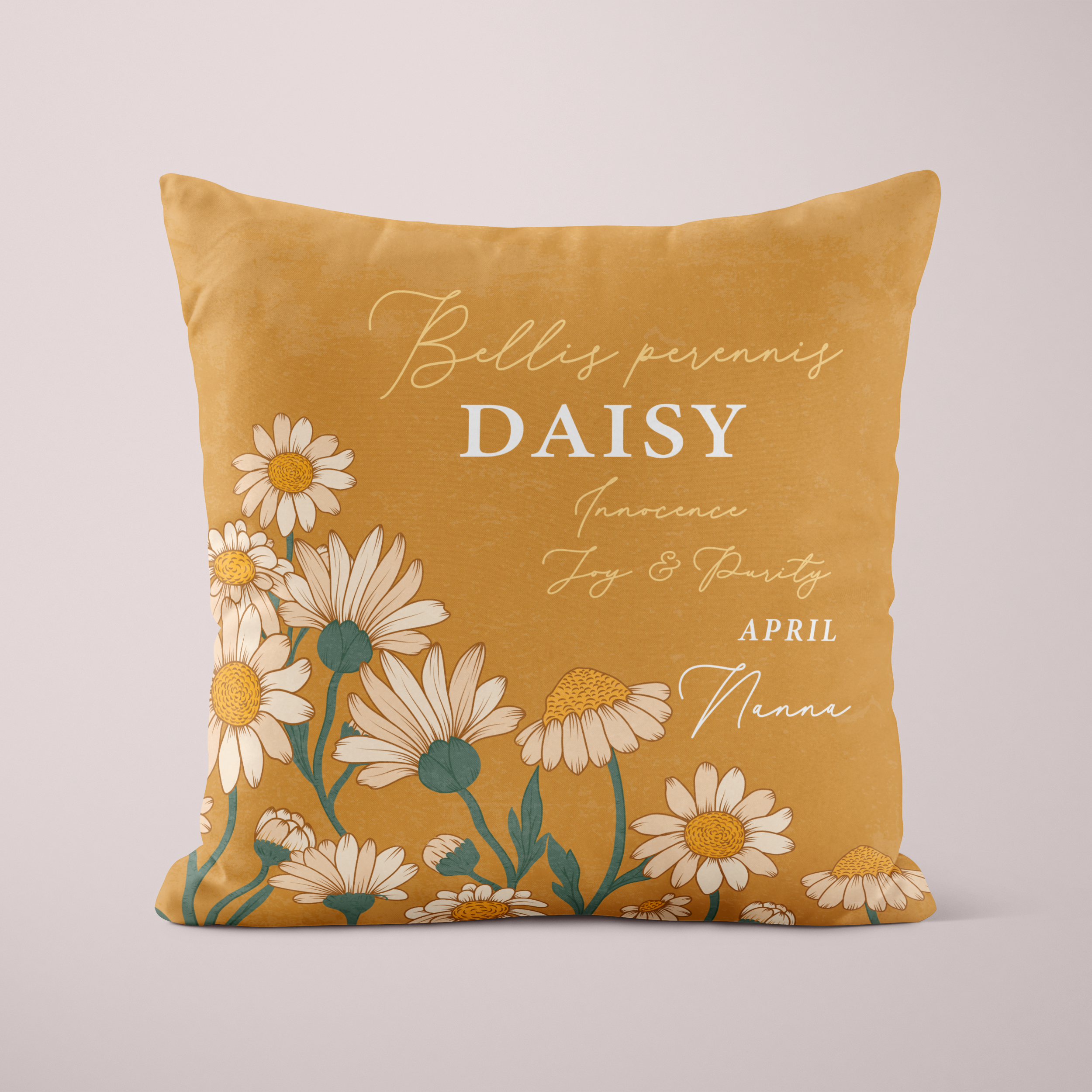 Personalised Birth Flower Cushion - April Daisy Design