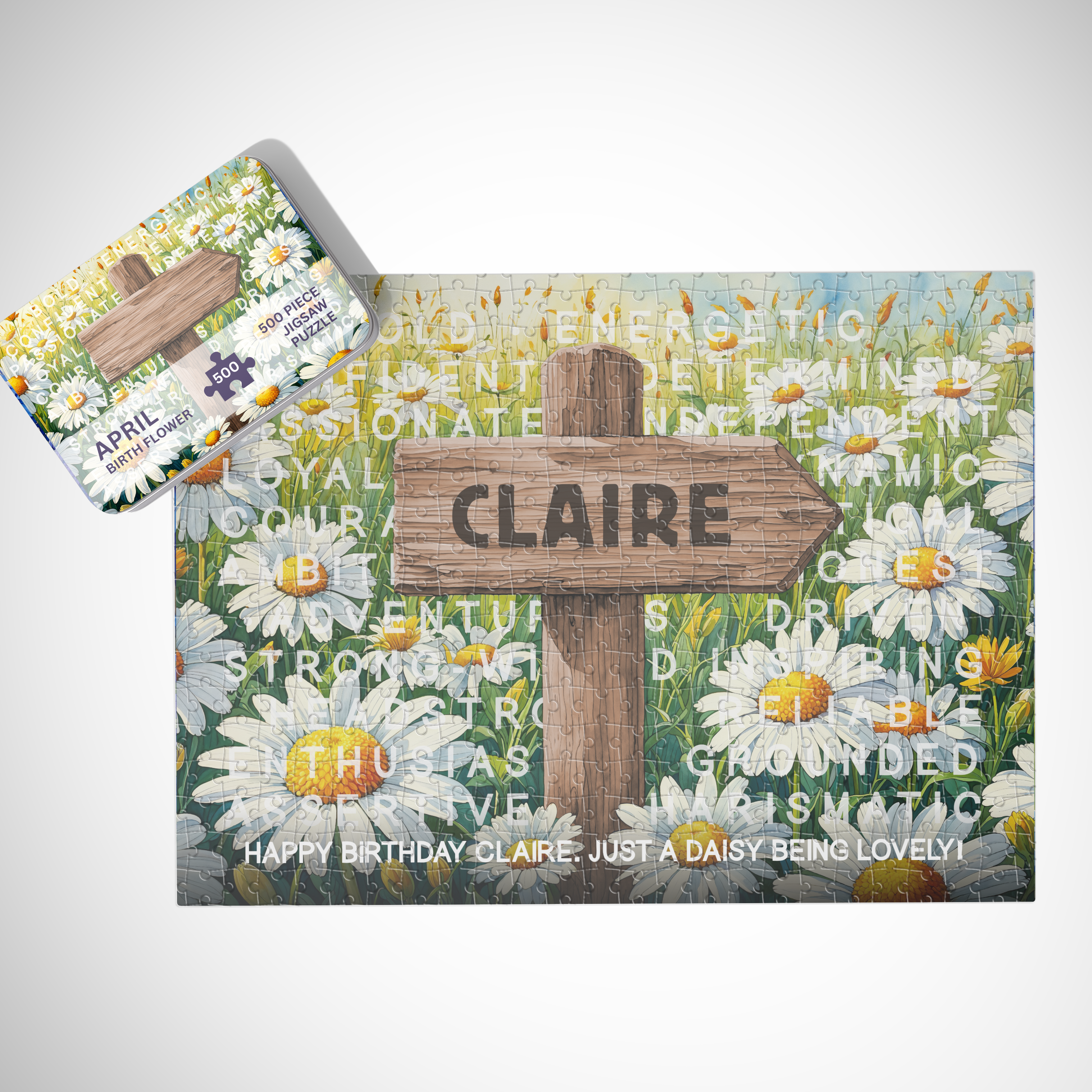April Birth Month Puzzle - Choice of 250pcs or 500pcs | Heartfelt Keepsake | Daisy Floral Design | Add Name & Message