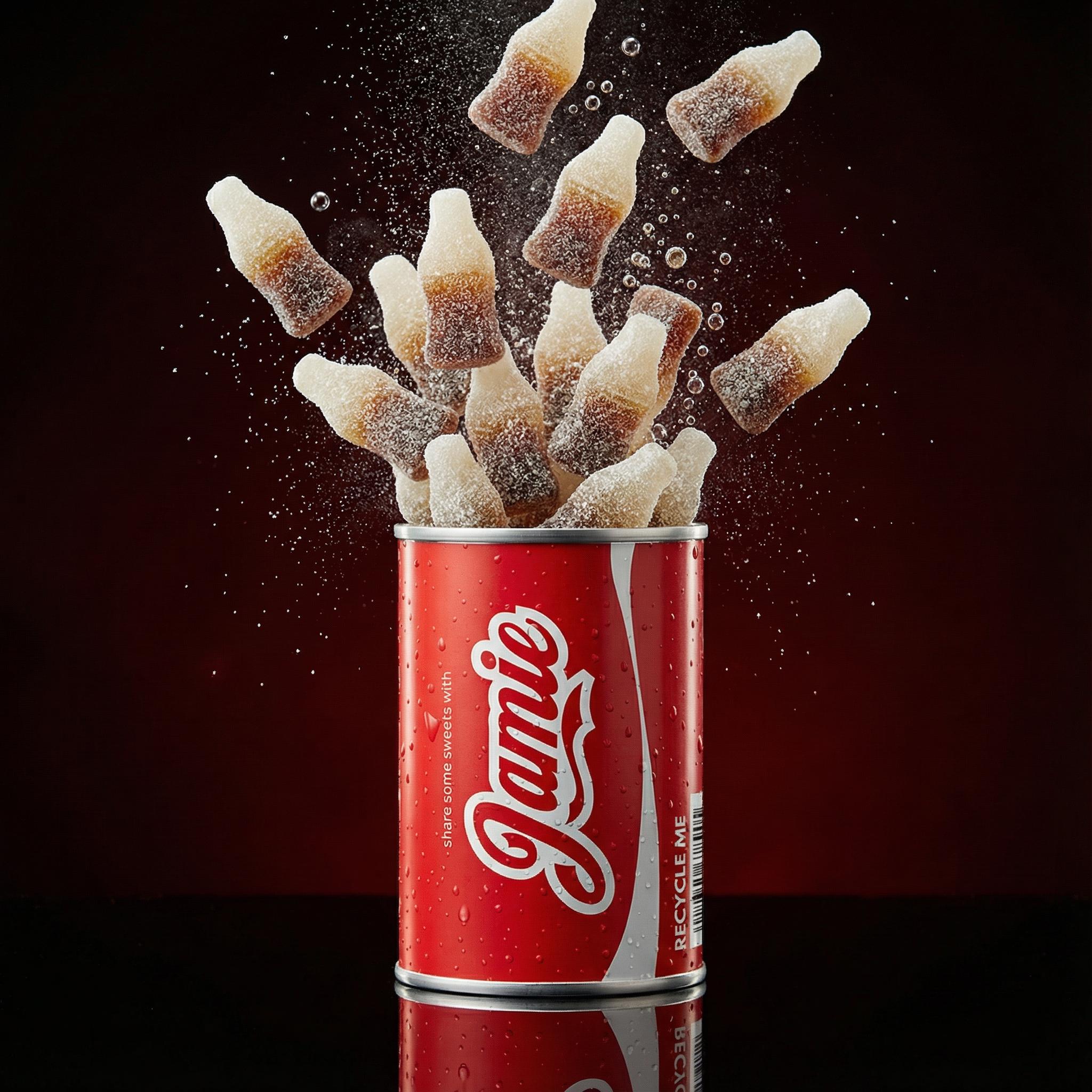 Personalised Retro Cola Sweet Can with Cola Bottles