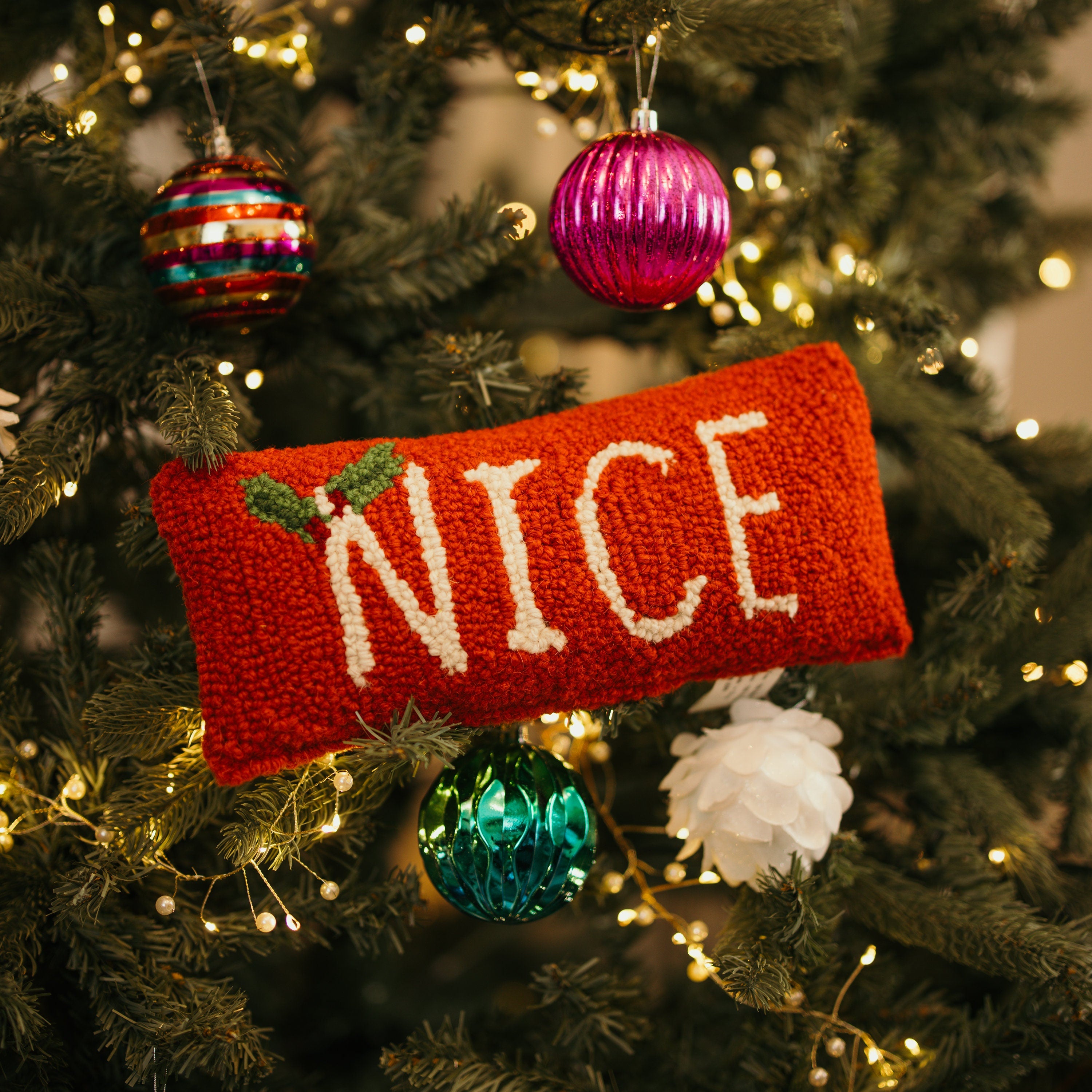 Handmade Naughty / Nice Cushion - Christmas Stocking FIller