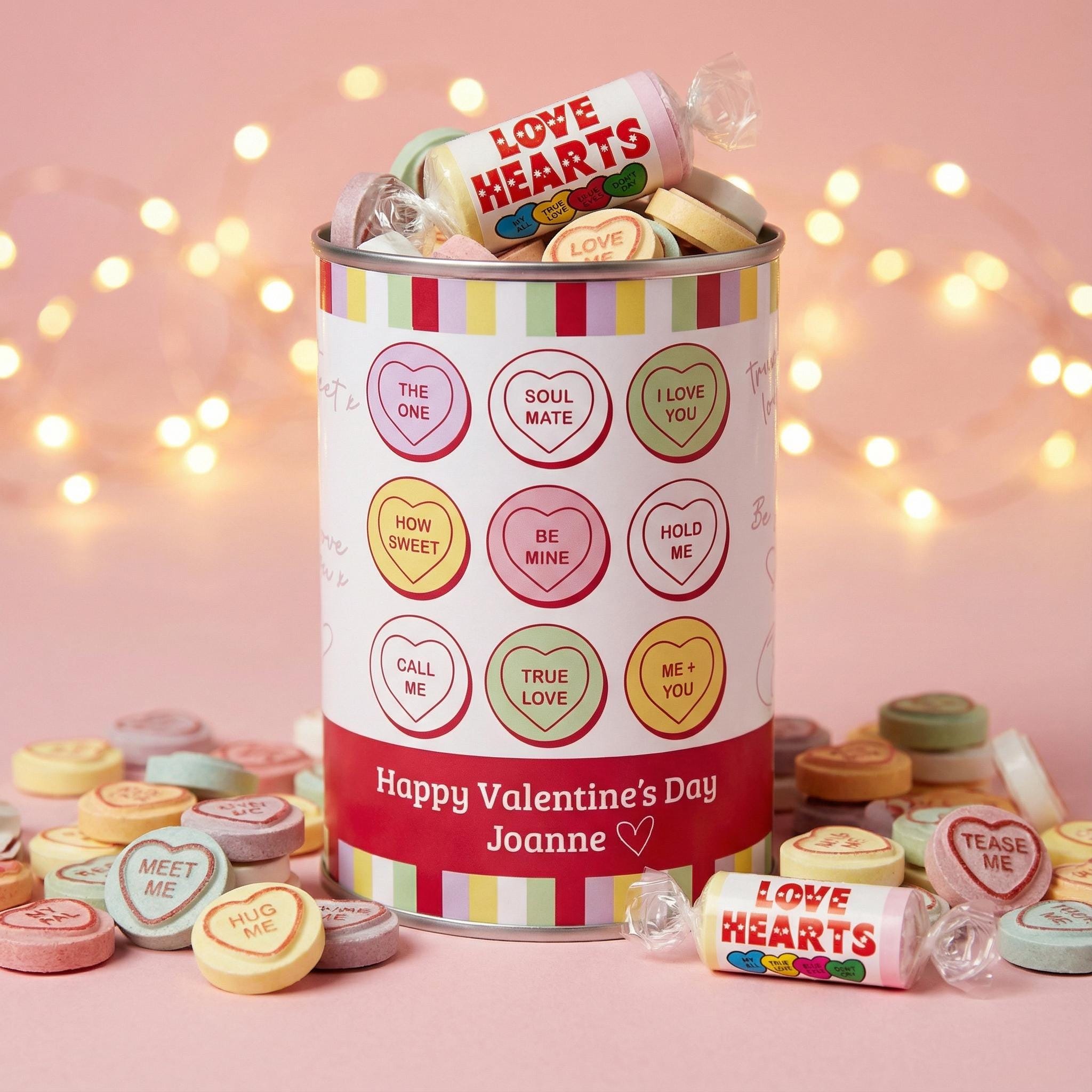 Personalised Love Hearts Retro Sweets Tin Valentine's Gift