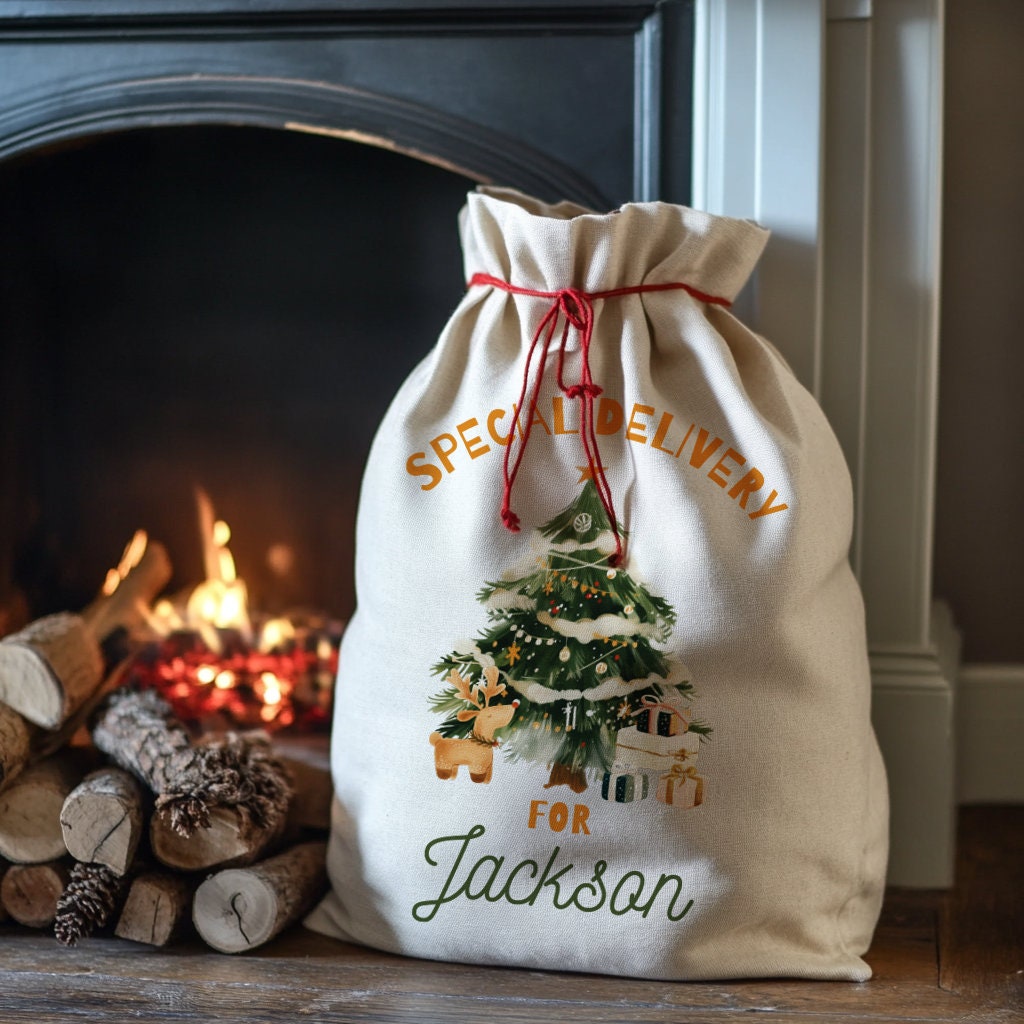 Personalised Christmas Sack - Christmas Tree Design | Christmas Sack for Kids | Small/Large
