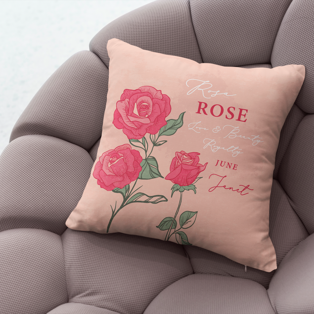 Personalised Birth Flower Cushion - June Rose Design