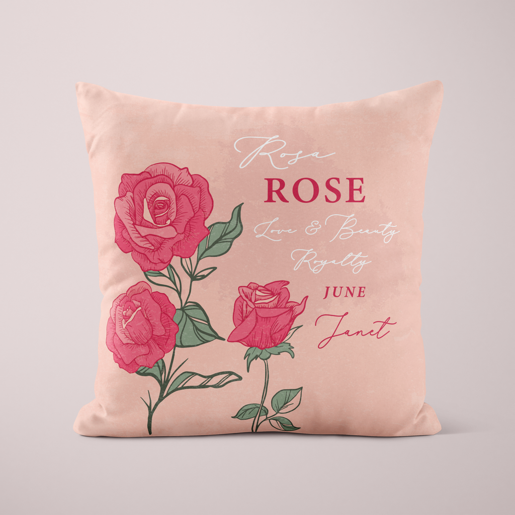 Personalised Birth Flower Cushion - June Rose Design