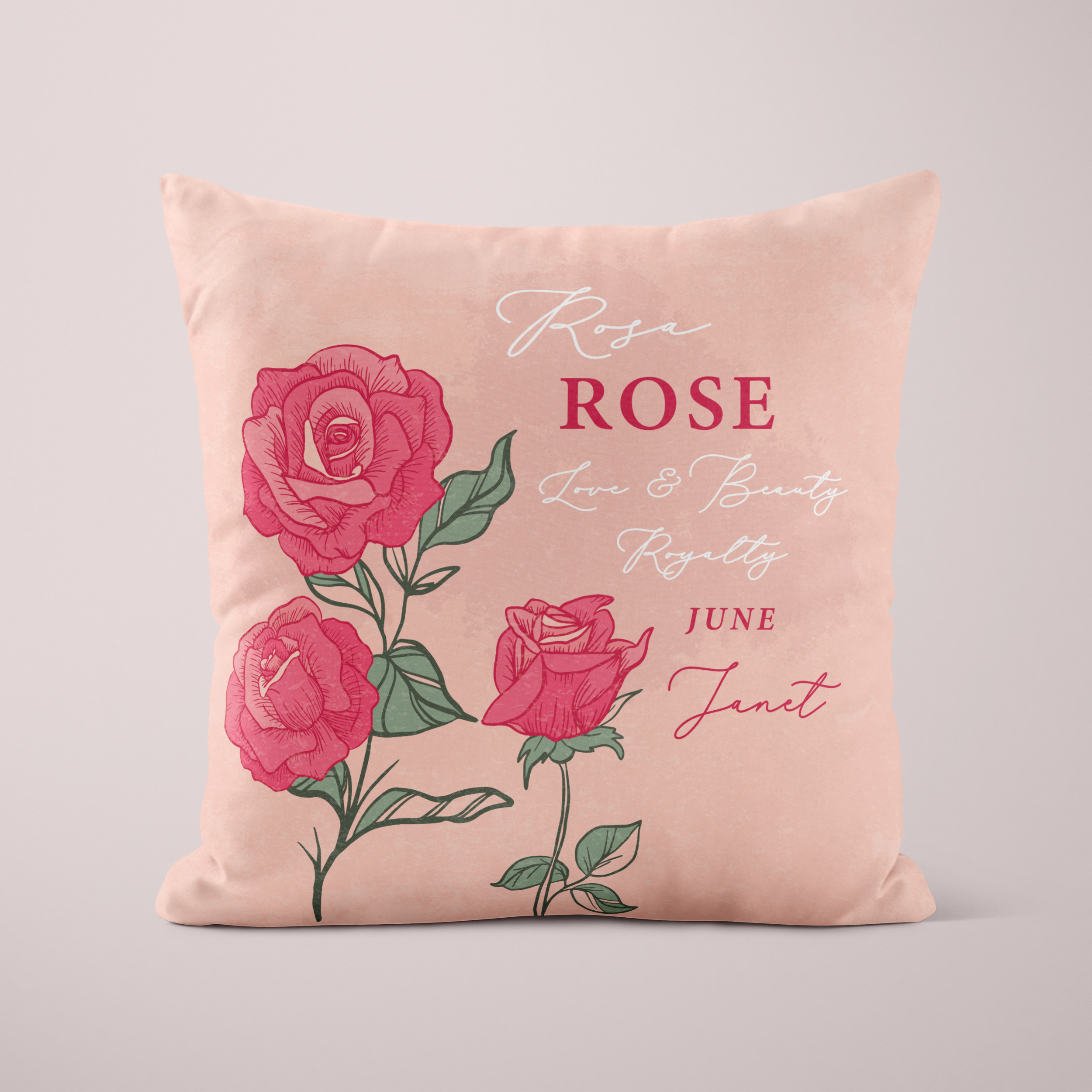 Personalised Birth Flower Cushion - June Rose Design