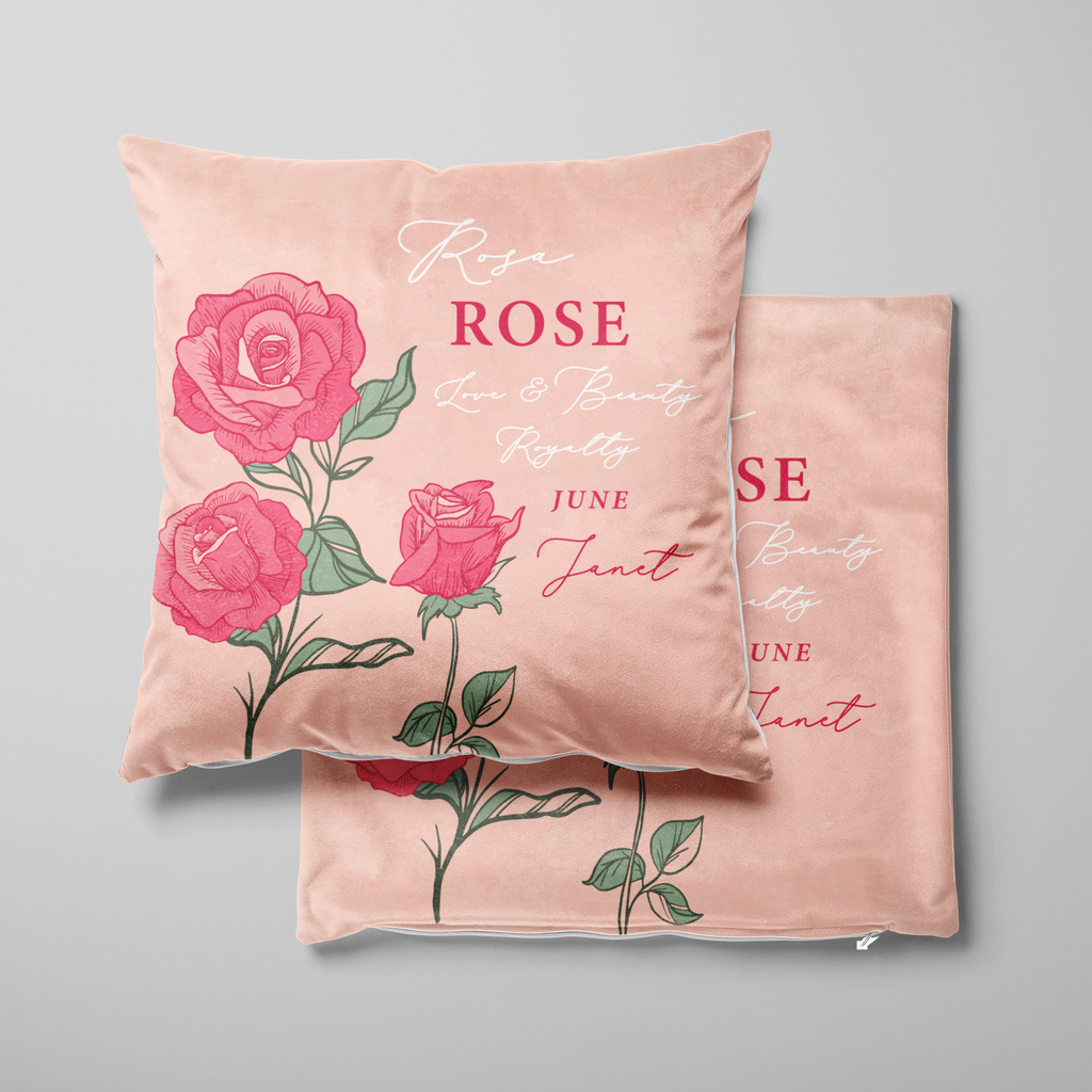 Personalised Birth Flower Cushion - June Rose Design