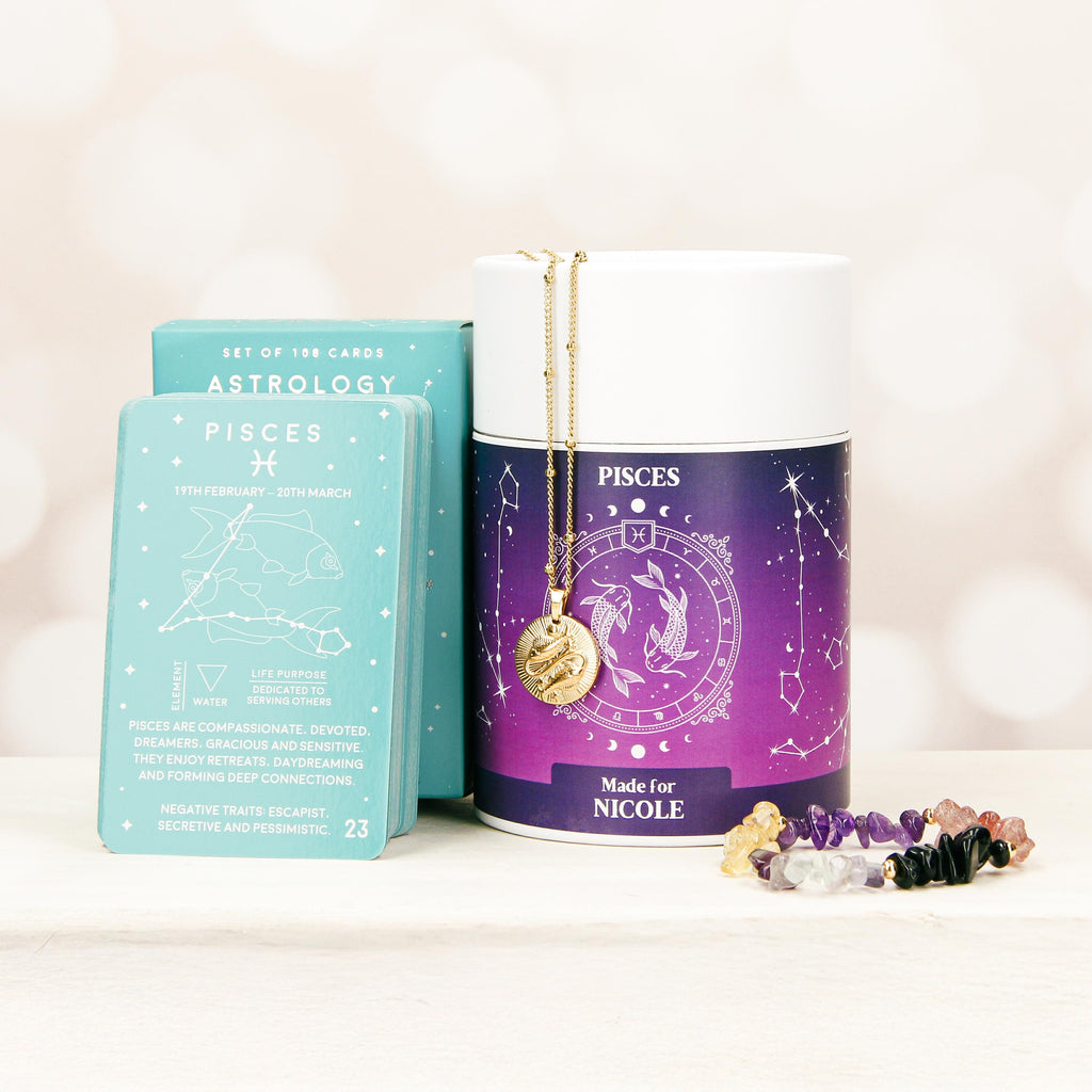Personalised Pisces Birthday Tin with Necklace and Bracelet
