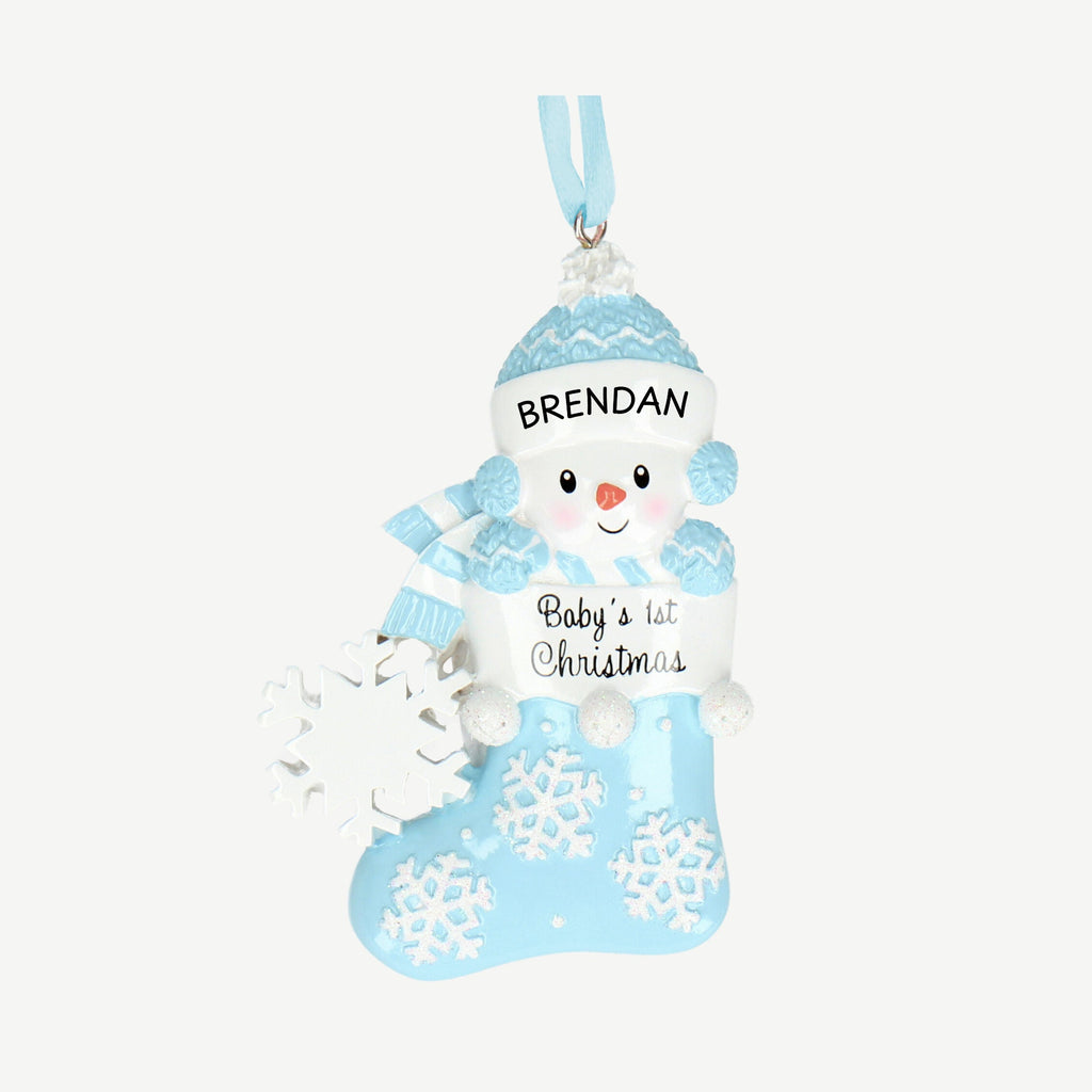 Baby Snowman Stocking Christmas Bauble - Personalised | Christmas Decor | Tree Ornament