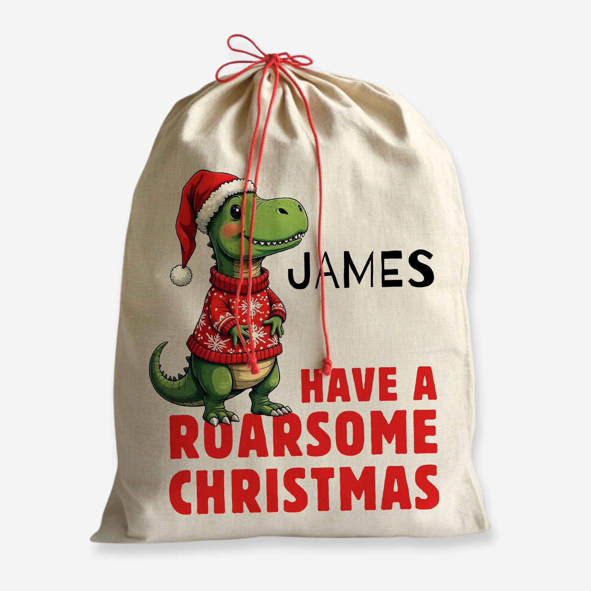 Personalised Christmas Sack - Dinosaur Design | Christmas Toy Sack |Christmas Stocking | Small/Large