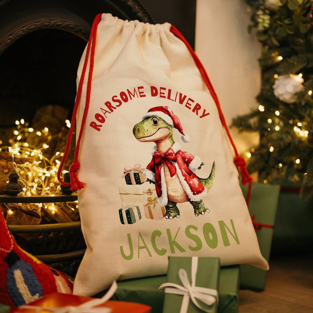 Personalised Christmas Presents Sack - Dinosaur Design