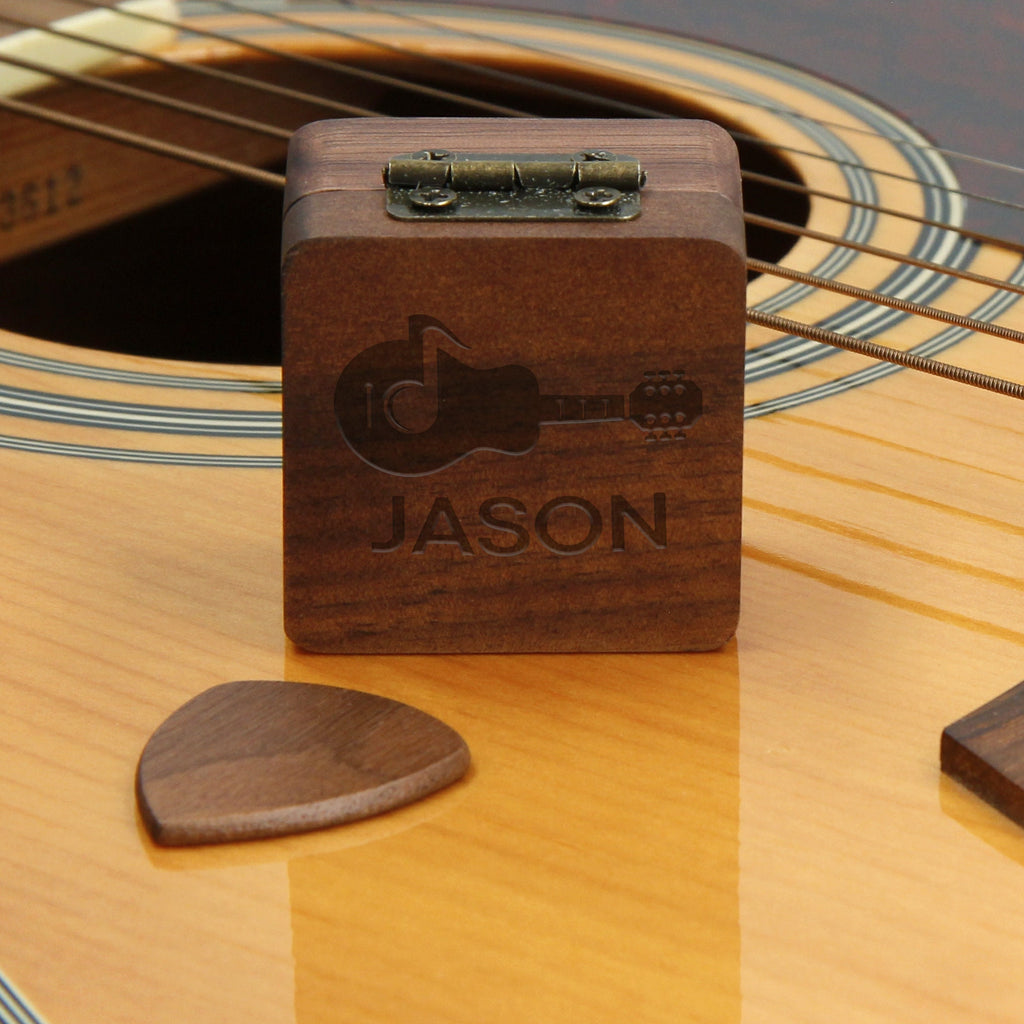 Music Gift - Guitar Pick Holder Box | Custom Wooden Storage Case | Gift for Musician