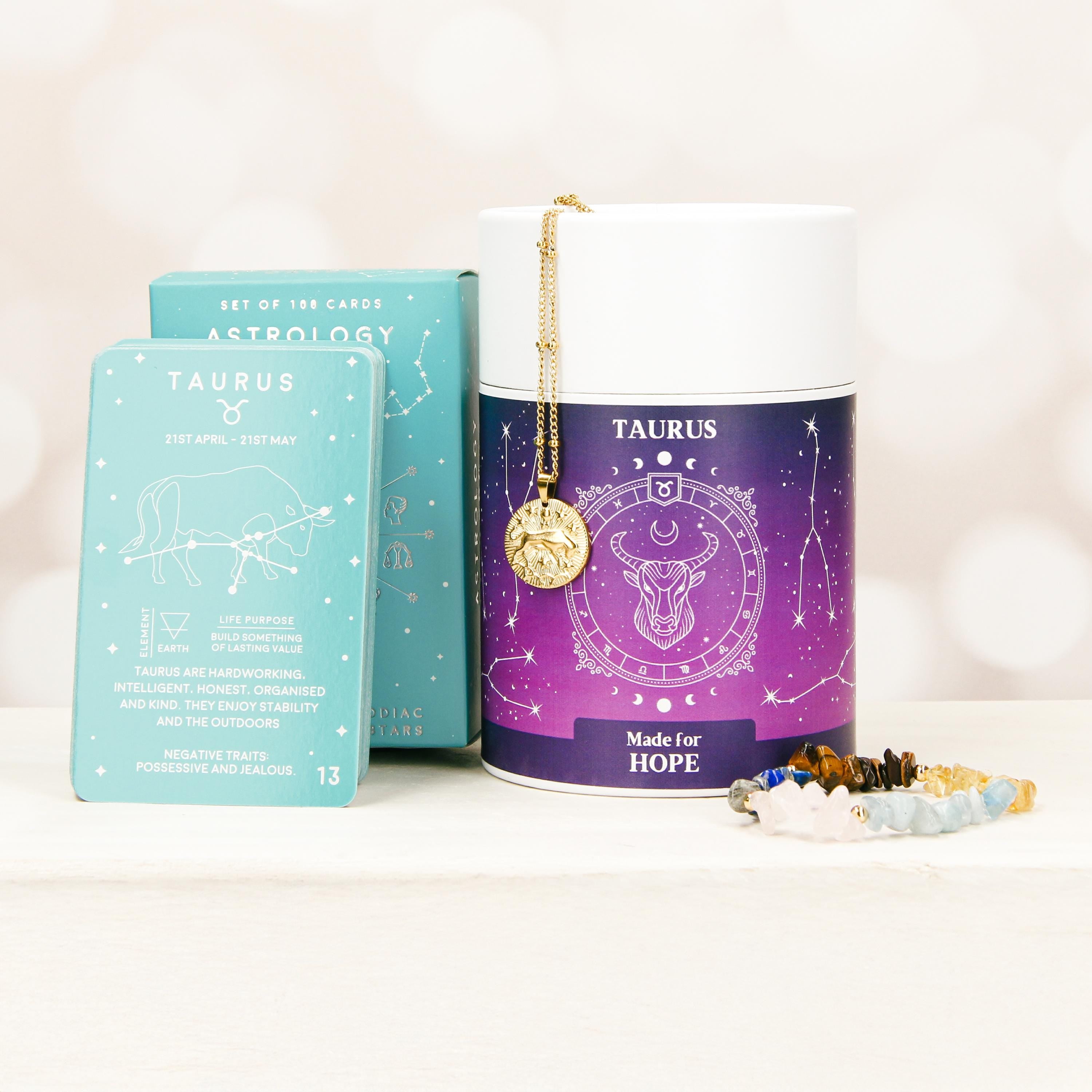 Personalised Taurus Birthday Tin with Necklace and Bracelet
