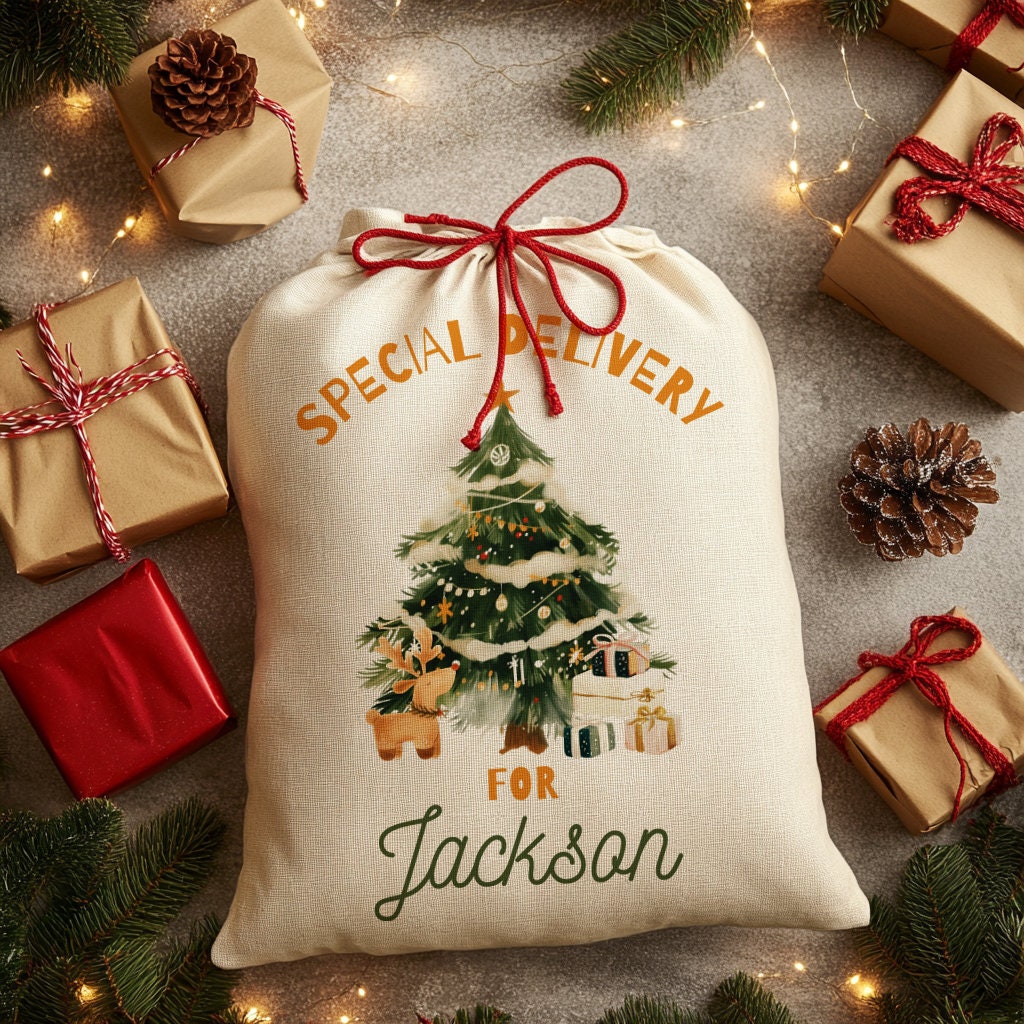 Personalised Christmas Sack - Christmas Tree Design | Christmas Sack for Kids | Small/Large