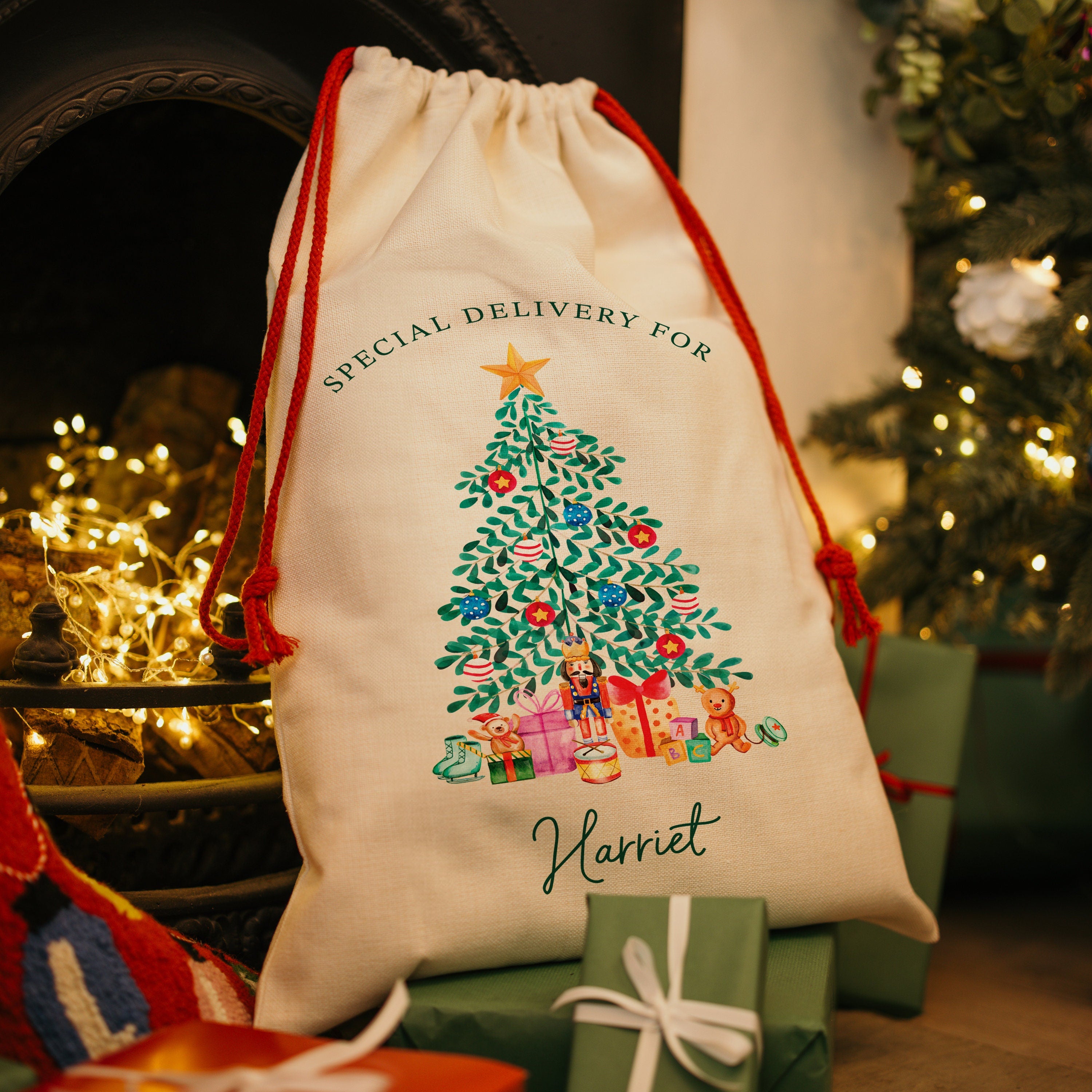 Personalised Christmas Sack - Xmas Tree | Christmas Toy Sack | Christmas Stocking |  Small/Large Main image