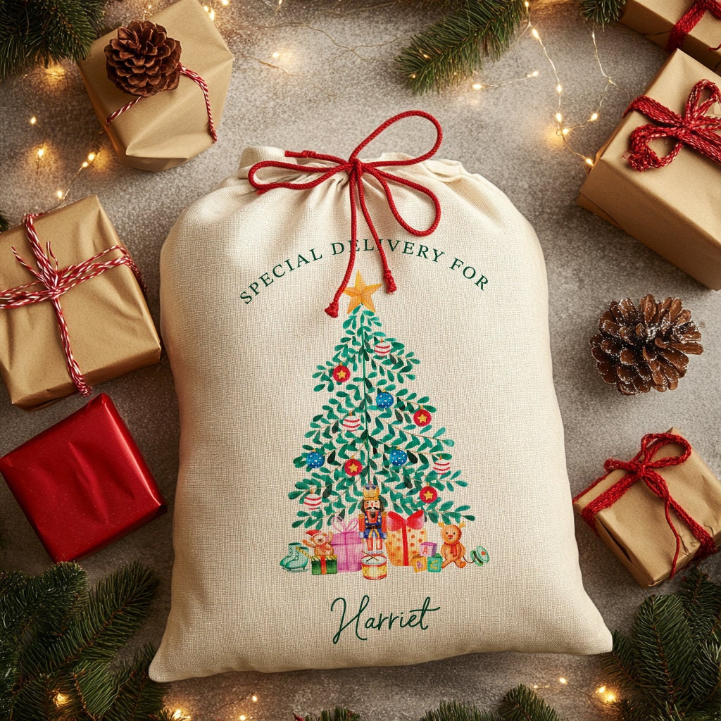 Personalised Christmas Sack - Xmas Tree | Christmas Toy Sack | Christmas Stocking |  Small/Large