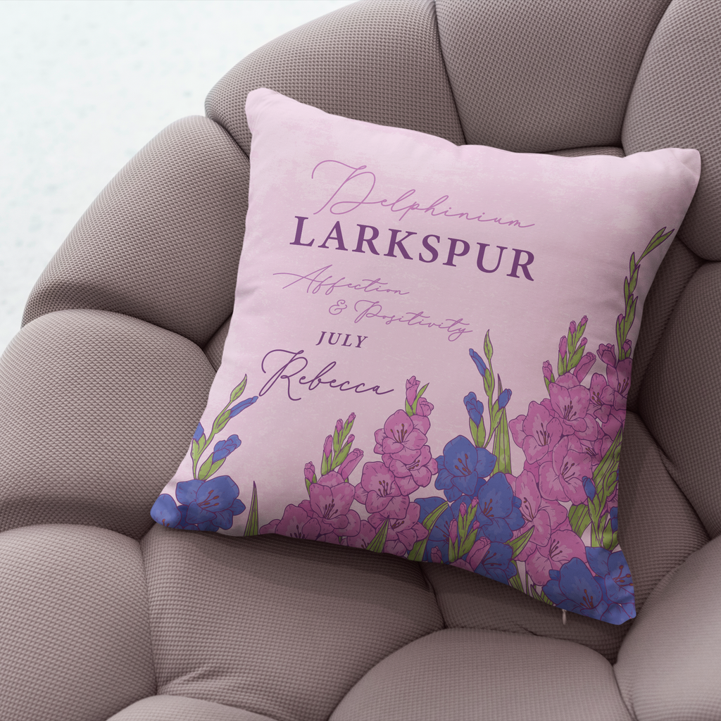 Personalised Birth Flower Cushion - July Larkspur Design