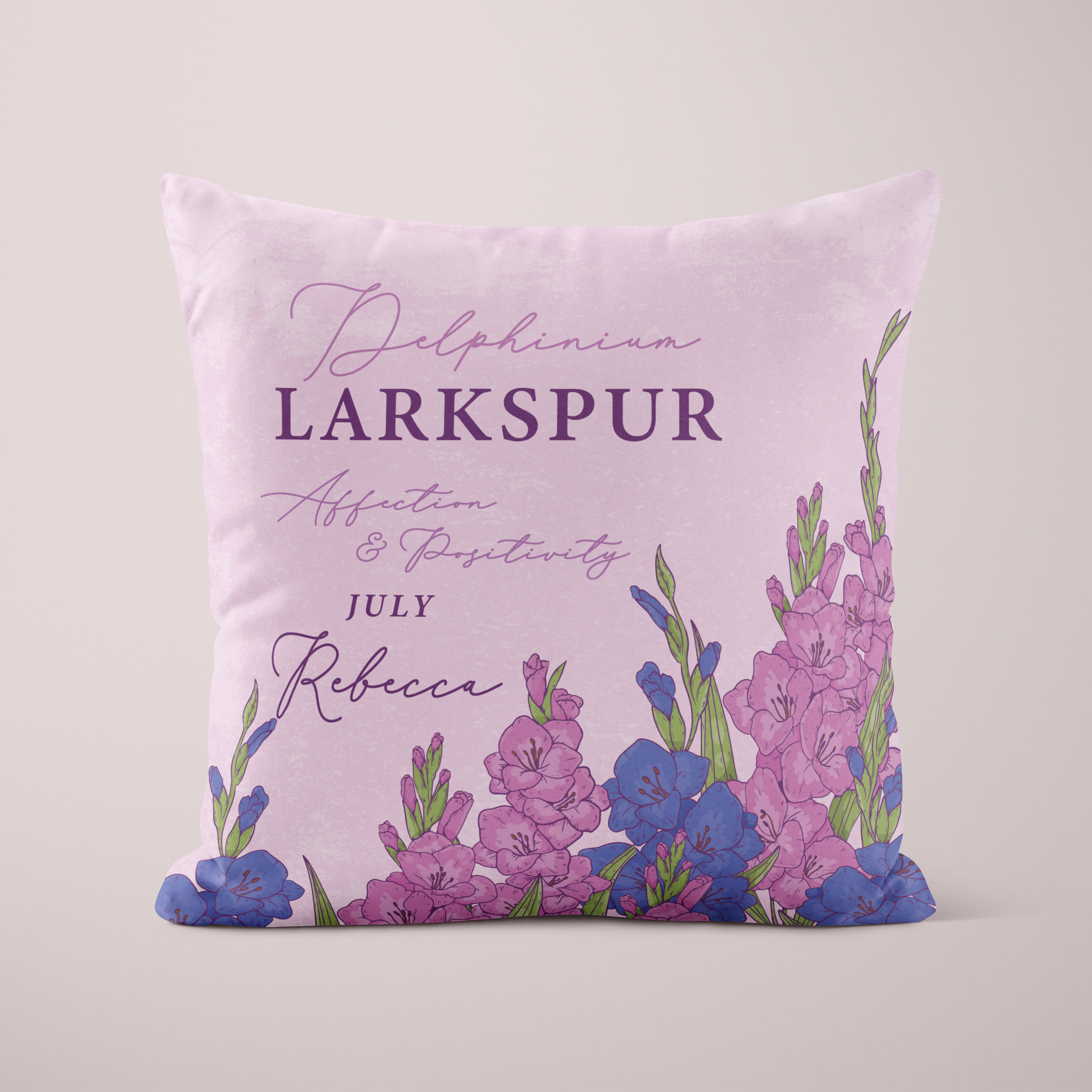 Personalised Birth Flower Cushion - July Larkspur Design