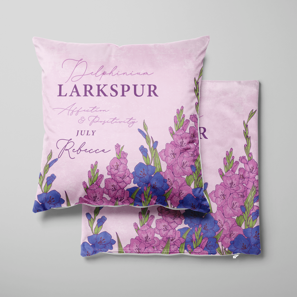 Personalised Birth Flower Cushion - July Larkspur Design