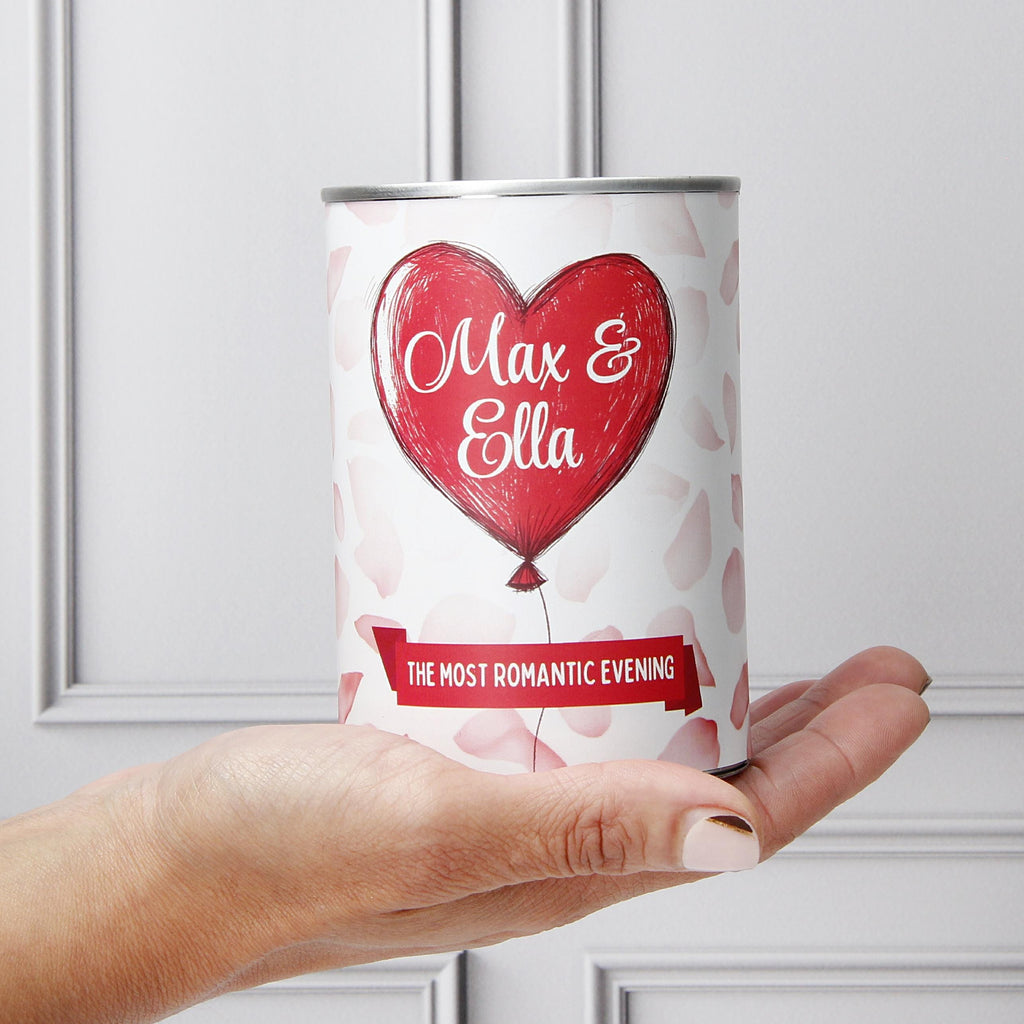 Personalised Date Night Anniversary Gift Tin - Chocolates, Petals, Balloons & Tea Lights