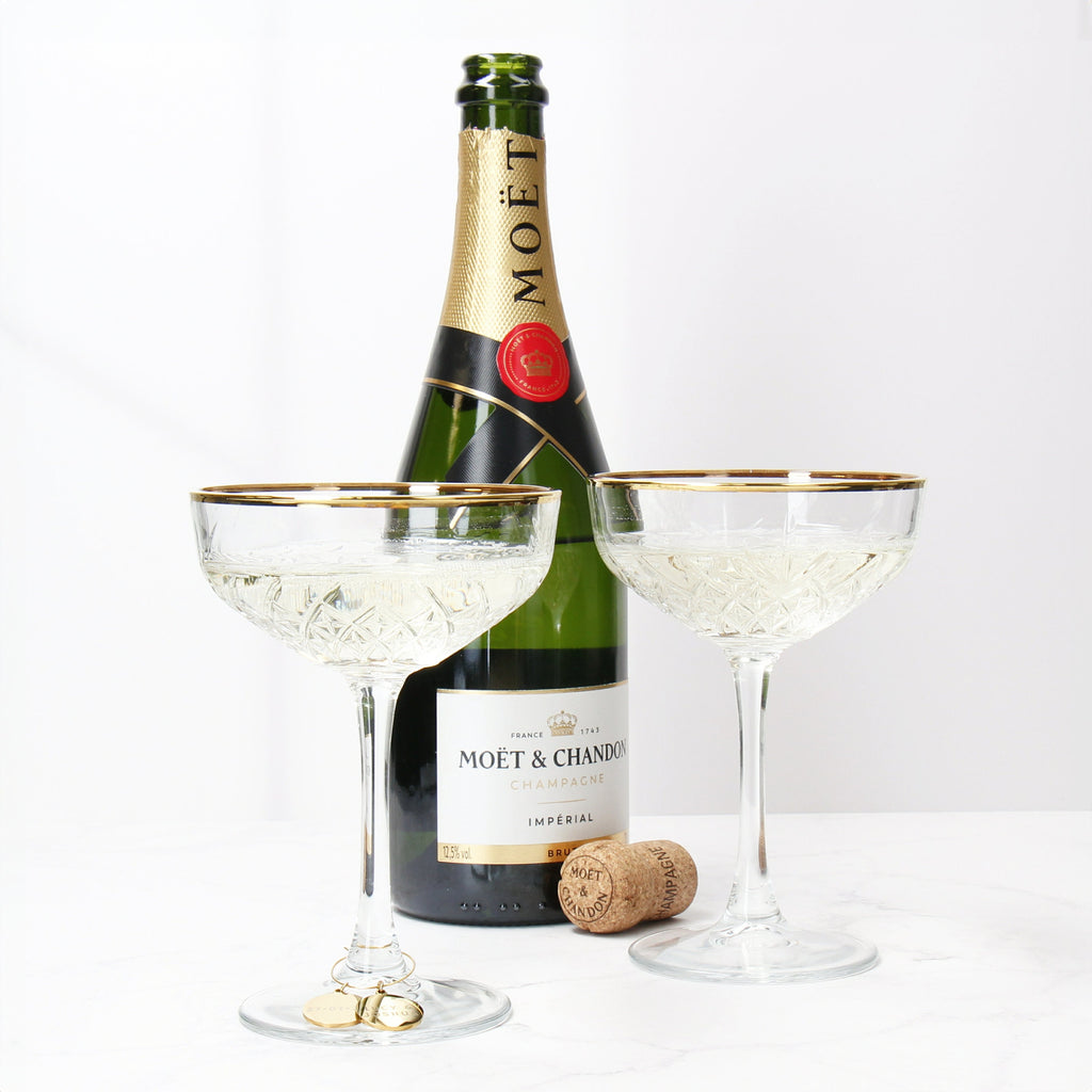 Personalised Gold Champagne Glasses - Set of Two | Couple Glasses for Cocktails | Wedding Glasses