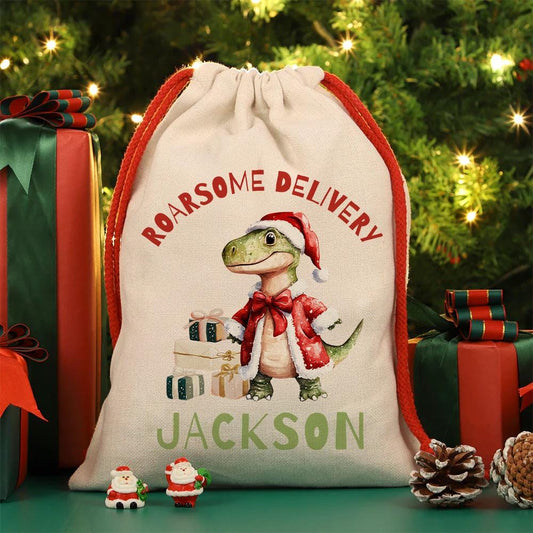 Personalised Christmas Presents Sack - Dinosaur Design