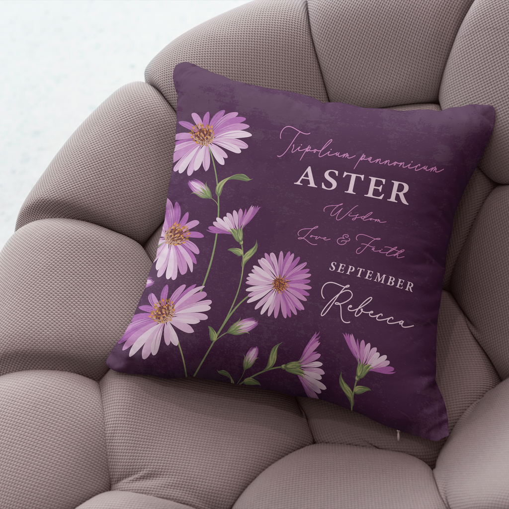 Personalised Birth Flower Cushion - September Aster Design