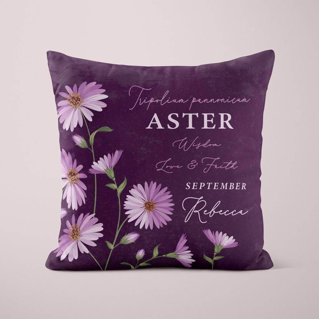 Personalised Birth Flower Cushion - September Aster Design