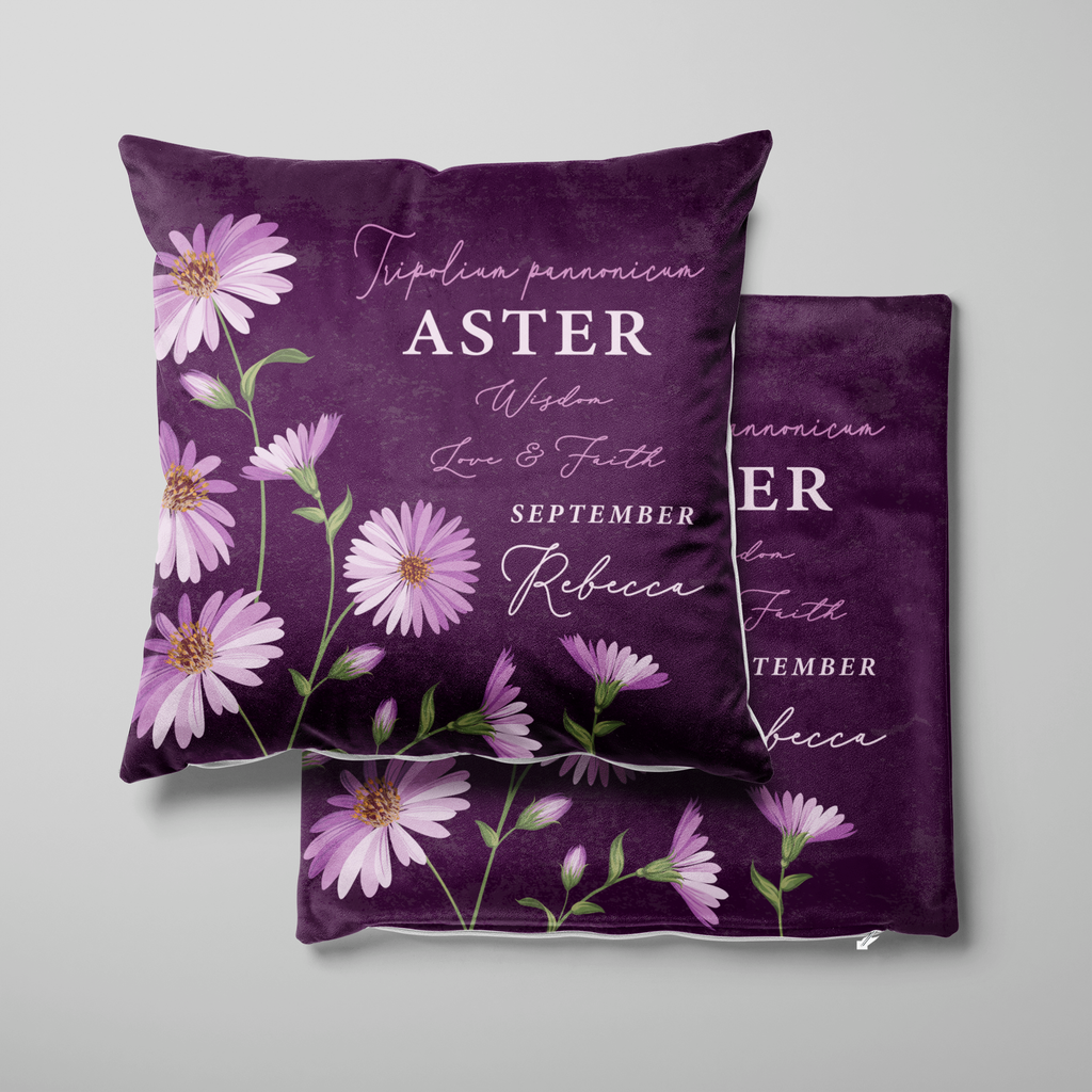 Personalised Birth Flower Cushion - September Aster Design