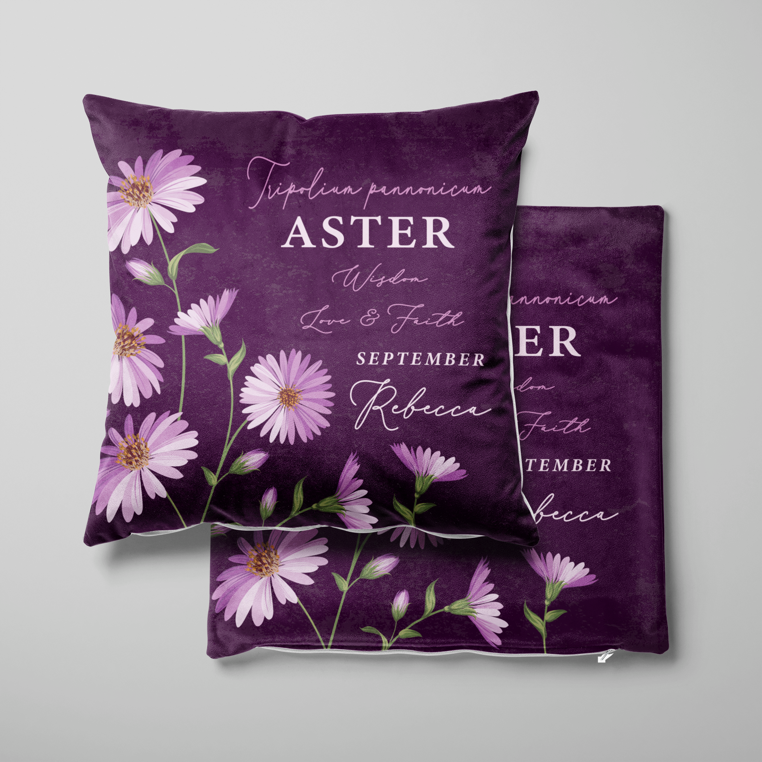 Personalised Birth Flower Cushion - September Aster Design