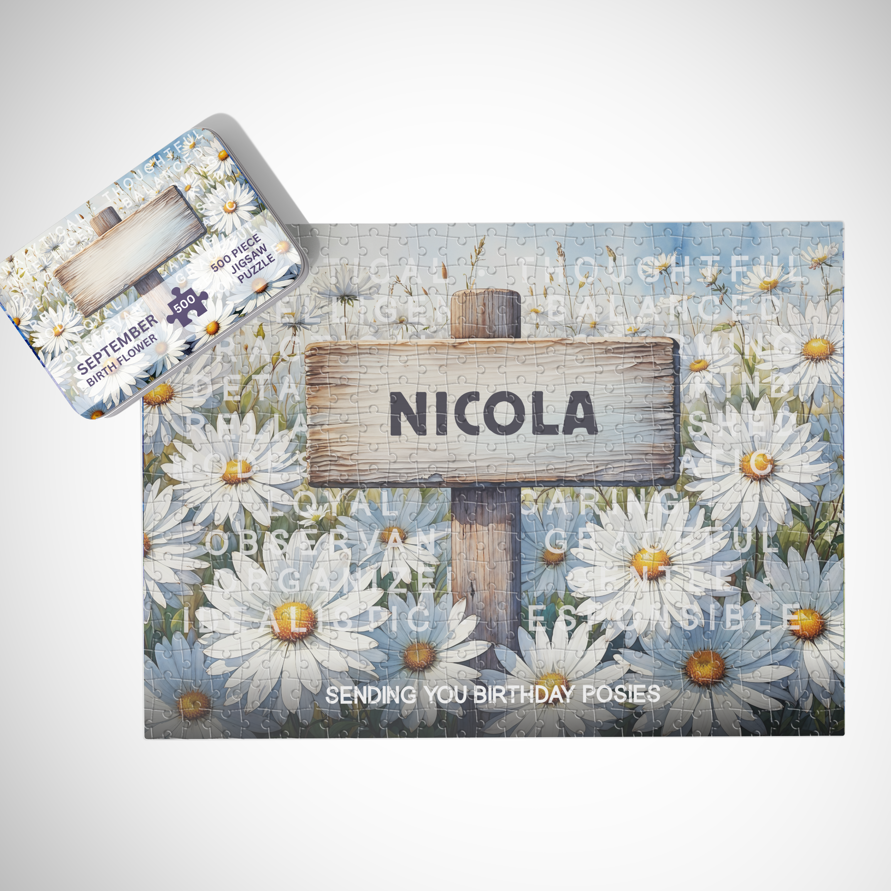 September Birth Month Puzzle - Choice of 250pcs or 500pcs | Heartfelt Keepsake | Aster Flower Design | Add Name & Message