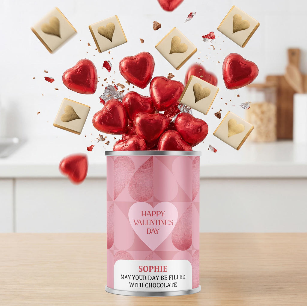 Personalised Chocolate Hearts in a Tin - Gold or Pink