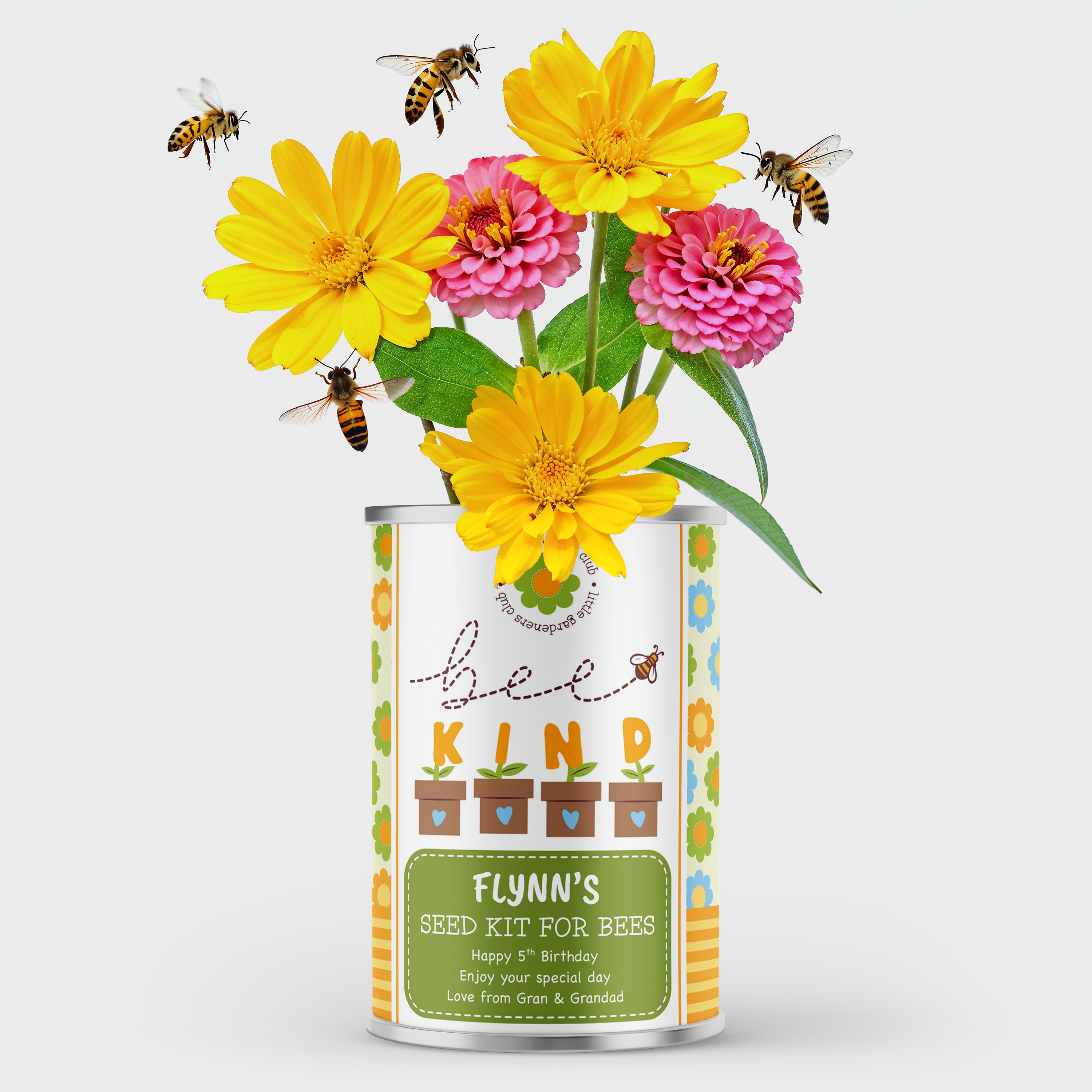 Personalised Bee Kind Tin - Seed Kit for Bees | Gift for Young Gardeners | Birthday Gift