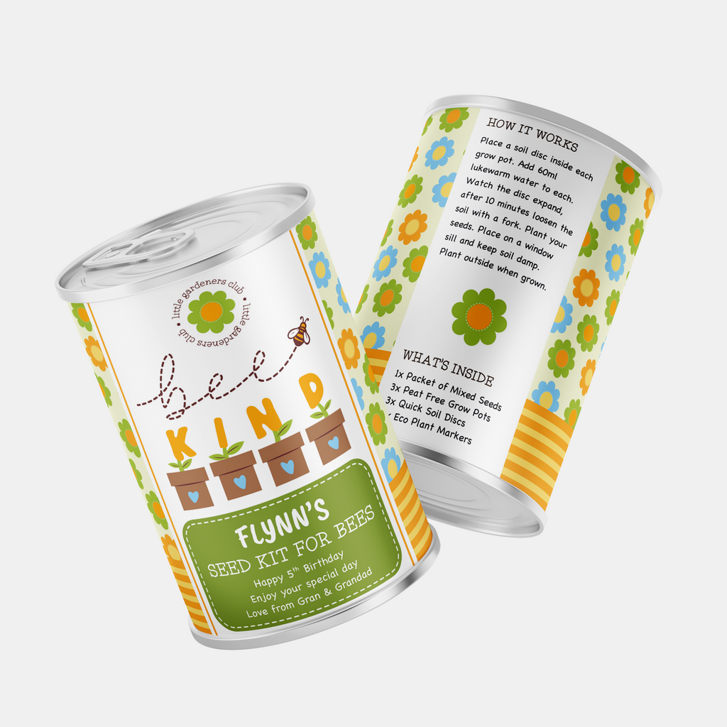 Personalised Bee Kind Tin - Seed Kit for Bees | Gift for Young Gardeners | Birthday Gift
