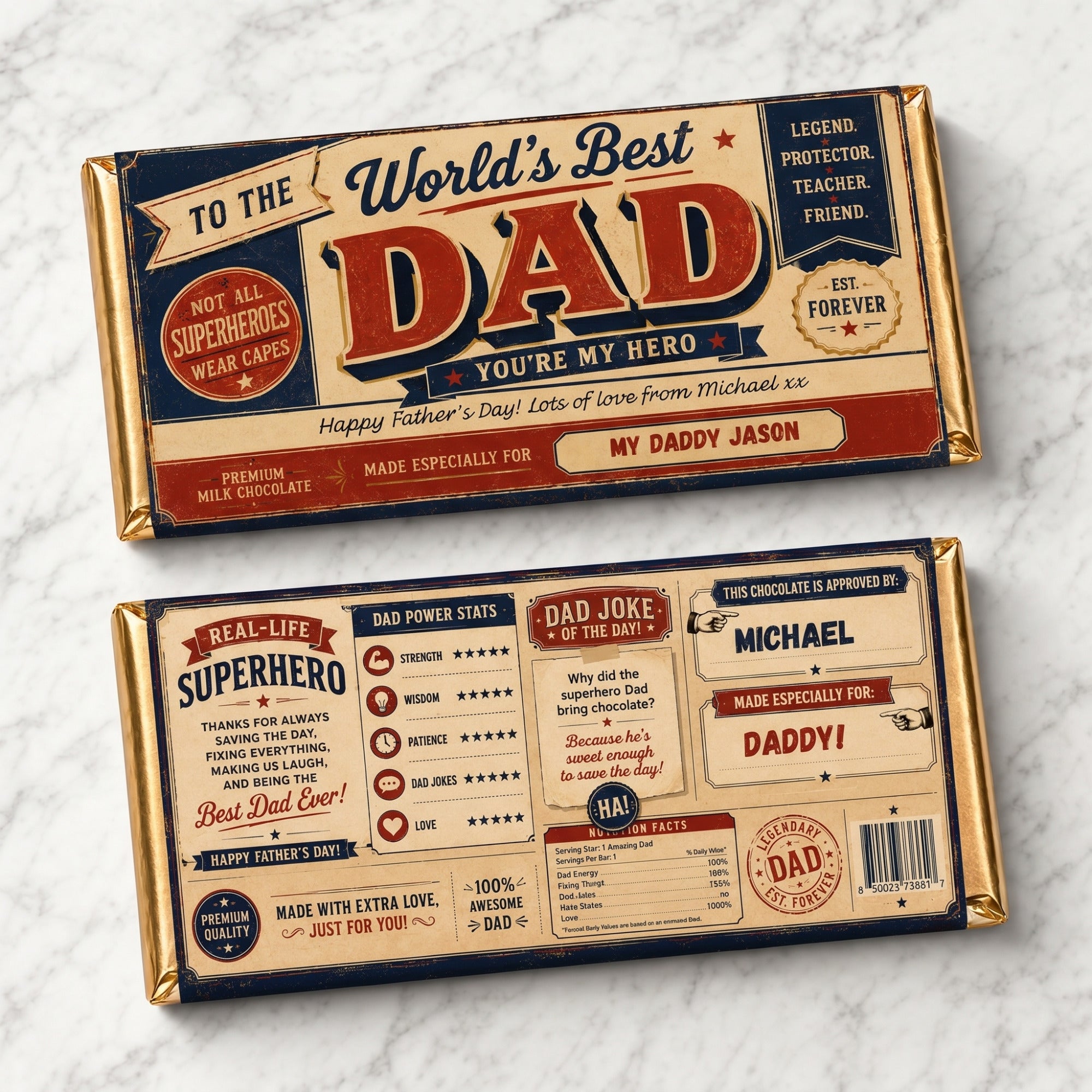 Personalised World's Best Dad Chocolate Bar Gift UK Made