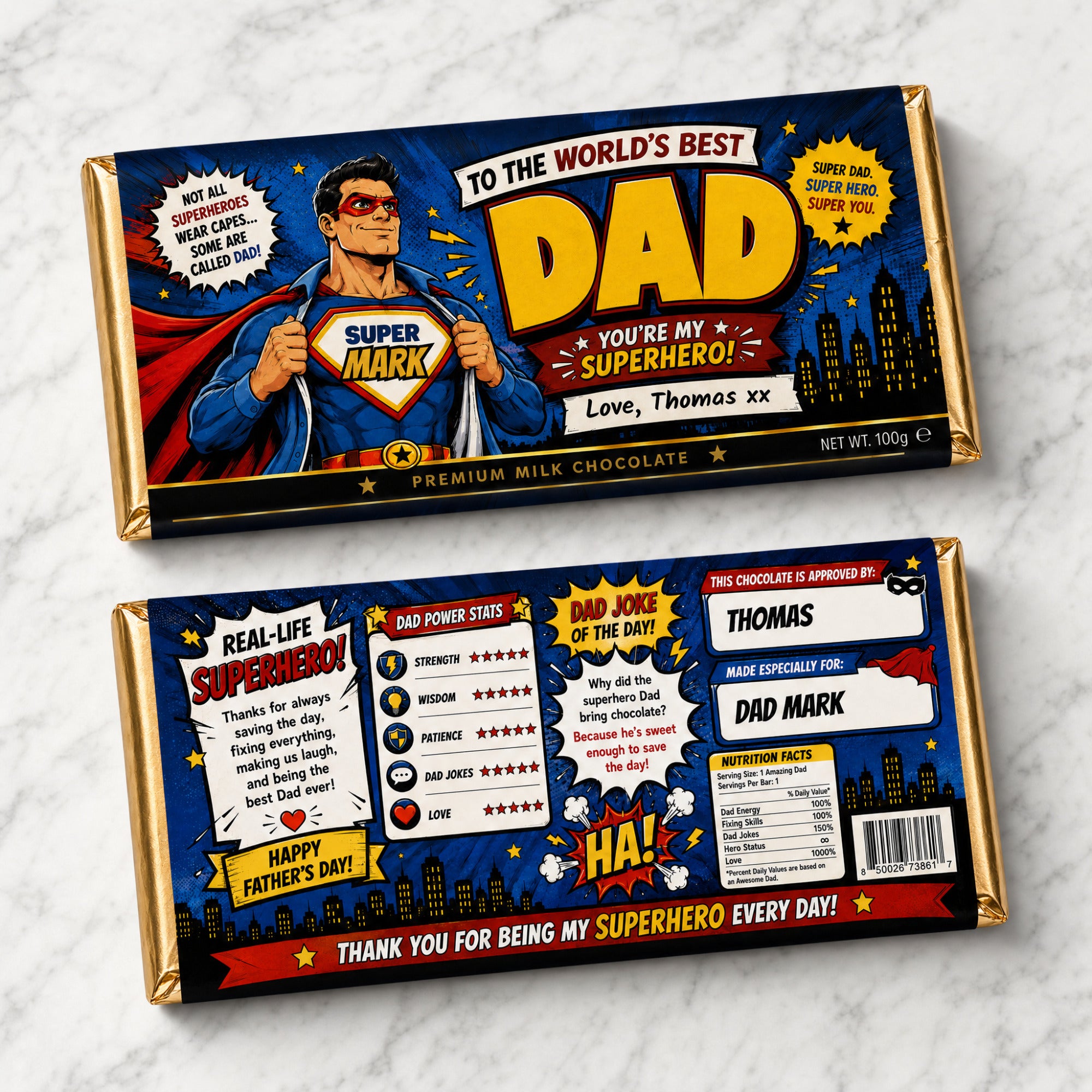 Superhero Dad Chocolate Bar Personalised - Father's Day Gift