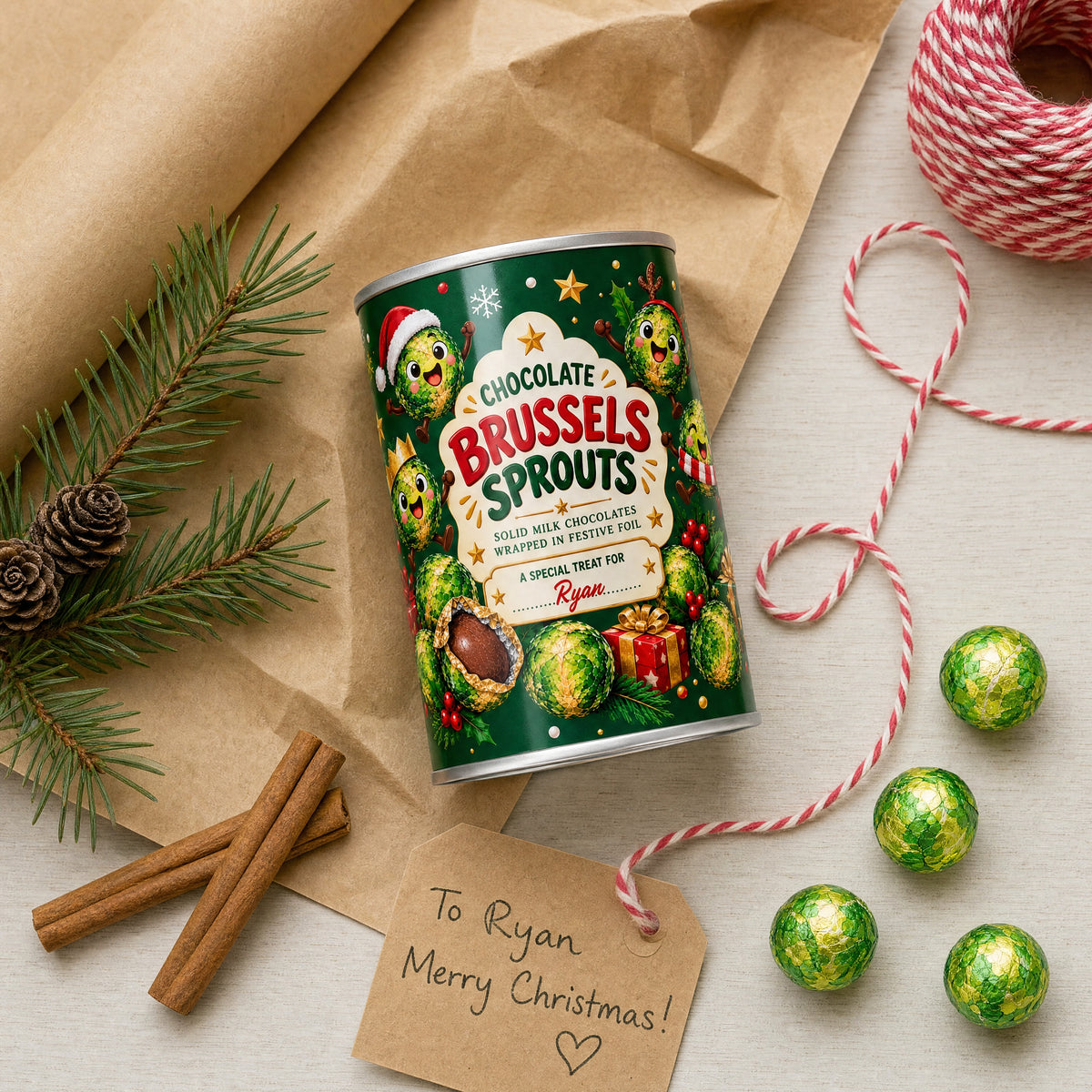 Personalised Chocolate Brussels Sprouts Tin – Christmas Stocking Filler