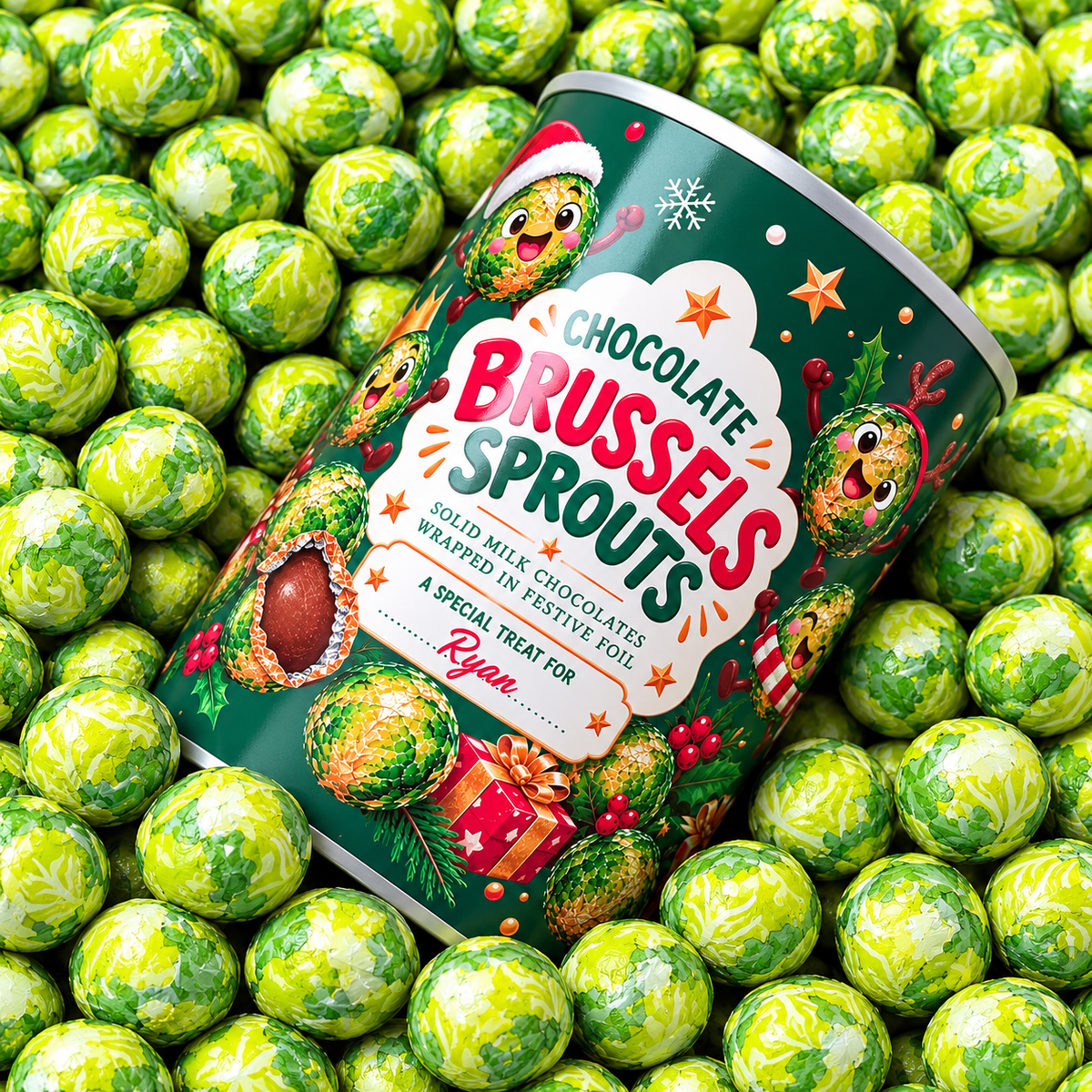Personalised Chocolate Brussels Sprouts Tin – Christmas Stocking Filler