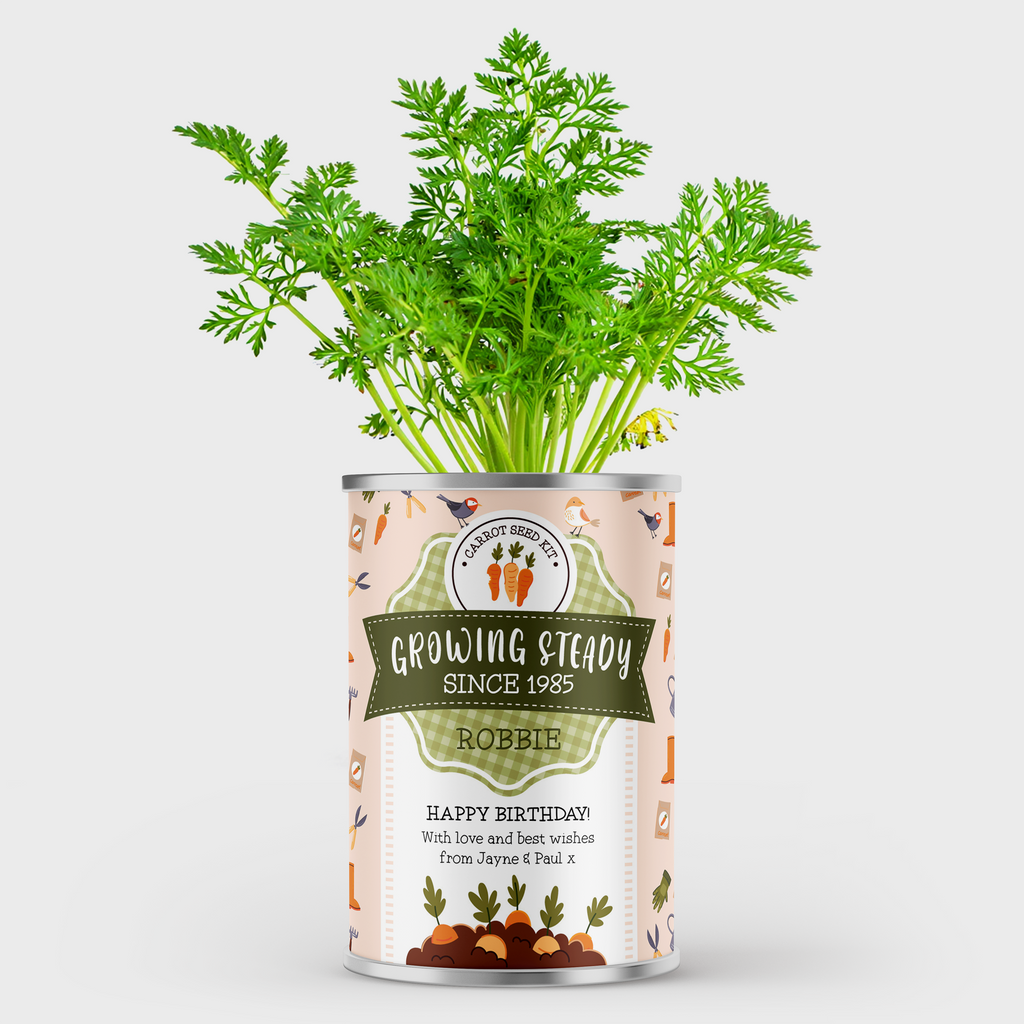 Personalised Growing Steady Carrots Tin - Birthday Gift For Him | Grow Your Own Carrots