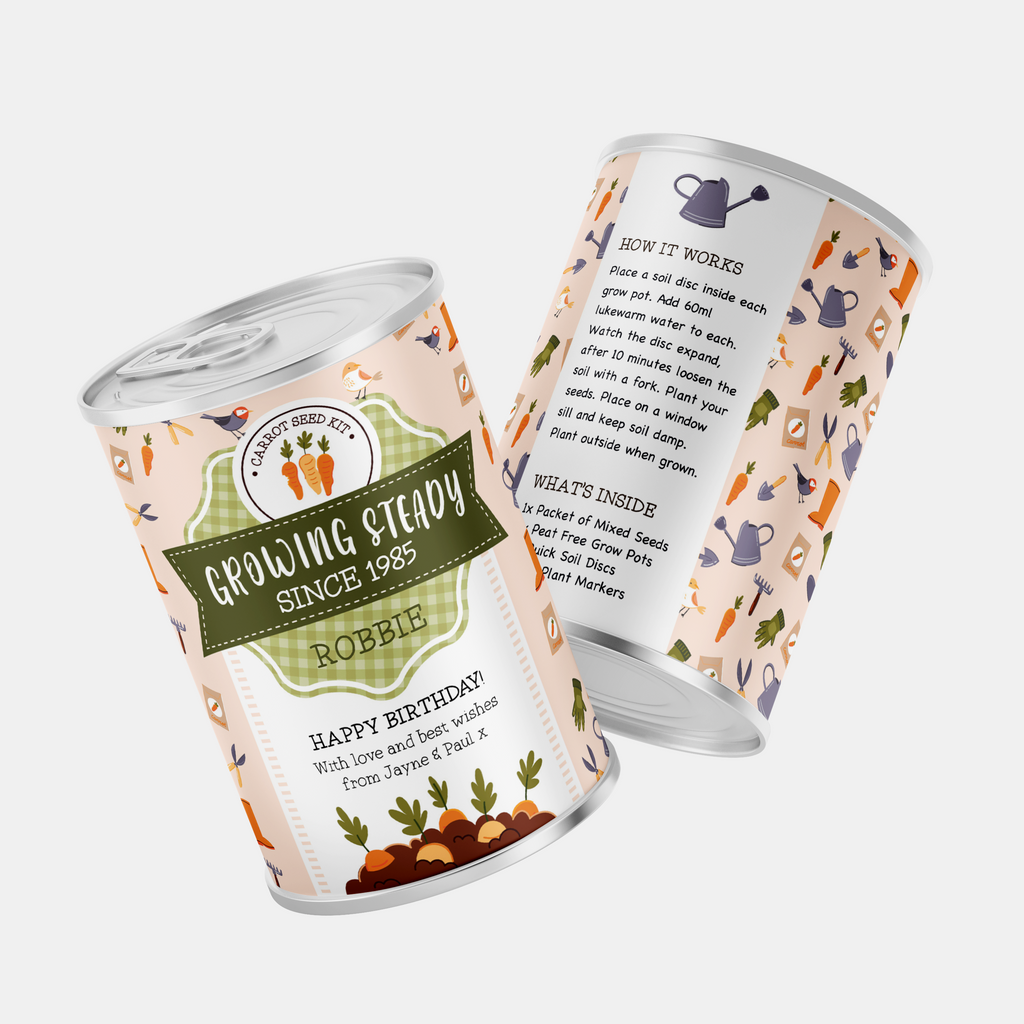 Personalised Growing Steady Carrots Tin - Birthday Gift For Him | Grow Your Own Carrots