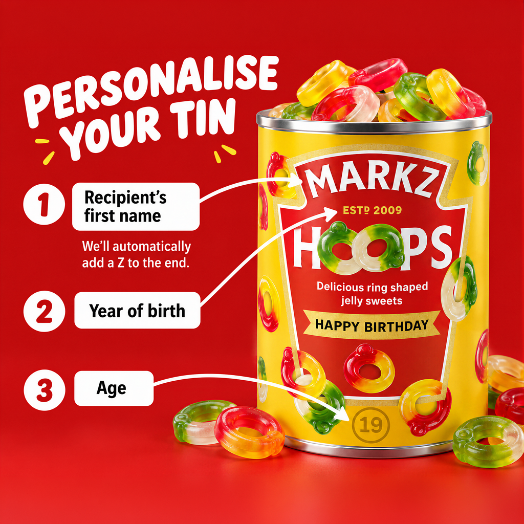 Personalised Spaghetti Hoops – Friendship Rings Sweet Tin Birthday Gift