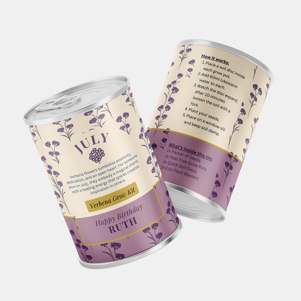July Birth Flower Verbena Tin - Personalised Grow Your Own Flower Gift
