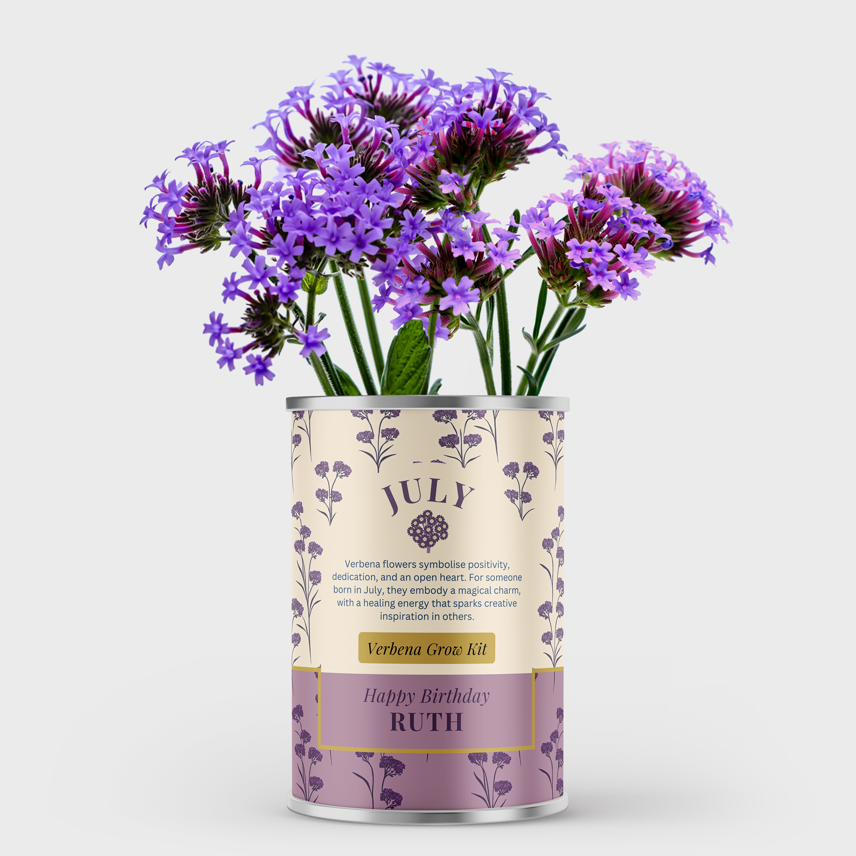 July Birth Flower Verbena Tin - Personalised Grow Your Own Flower Gift