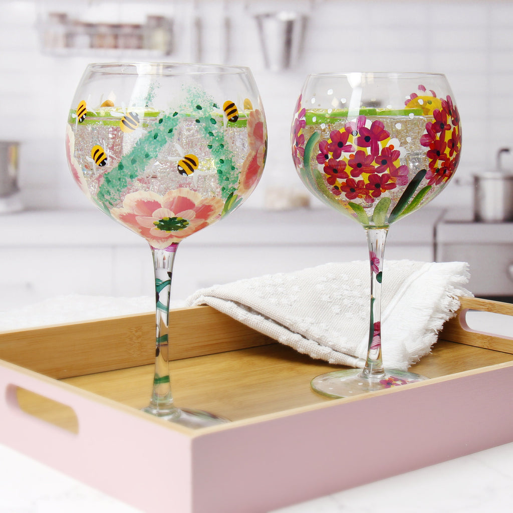 Hand Painted Floral Gin Glass - Celebration Glasses | Choice of Design | Personalised Charms